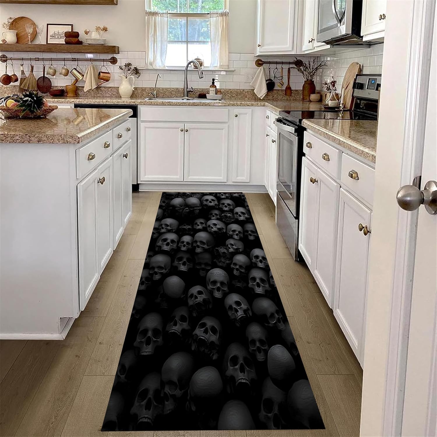 Halloween Black Skull Runner Rug 2x7ft