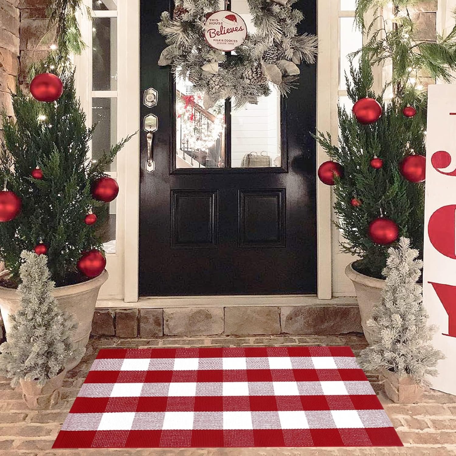 Christmas Red and White Plaid Rug 28x43 Inches Door Mat
