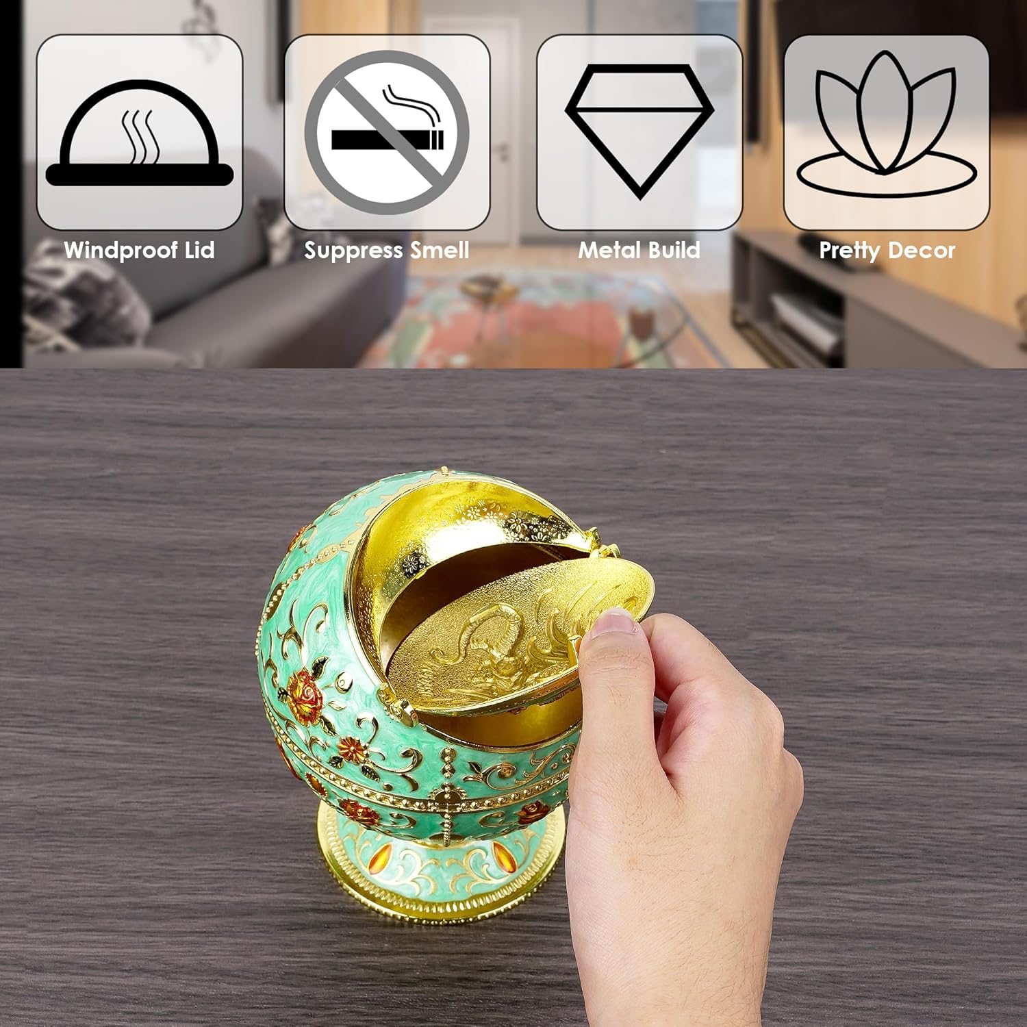 Dragon Ashtray with Lid - Zinc Alloy Windproof Decor