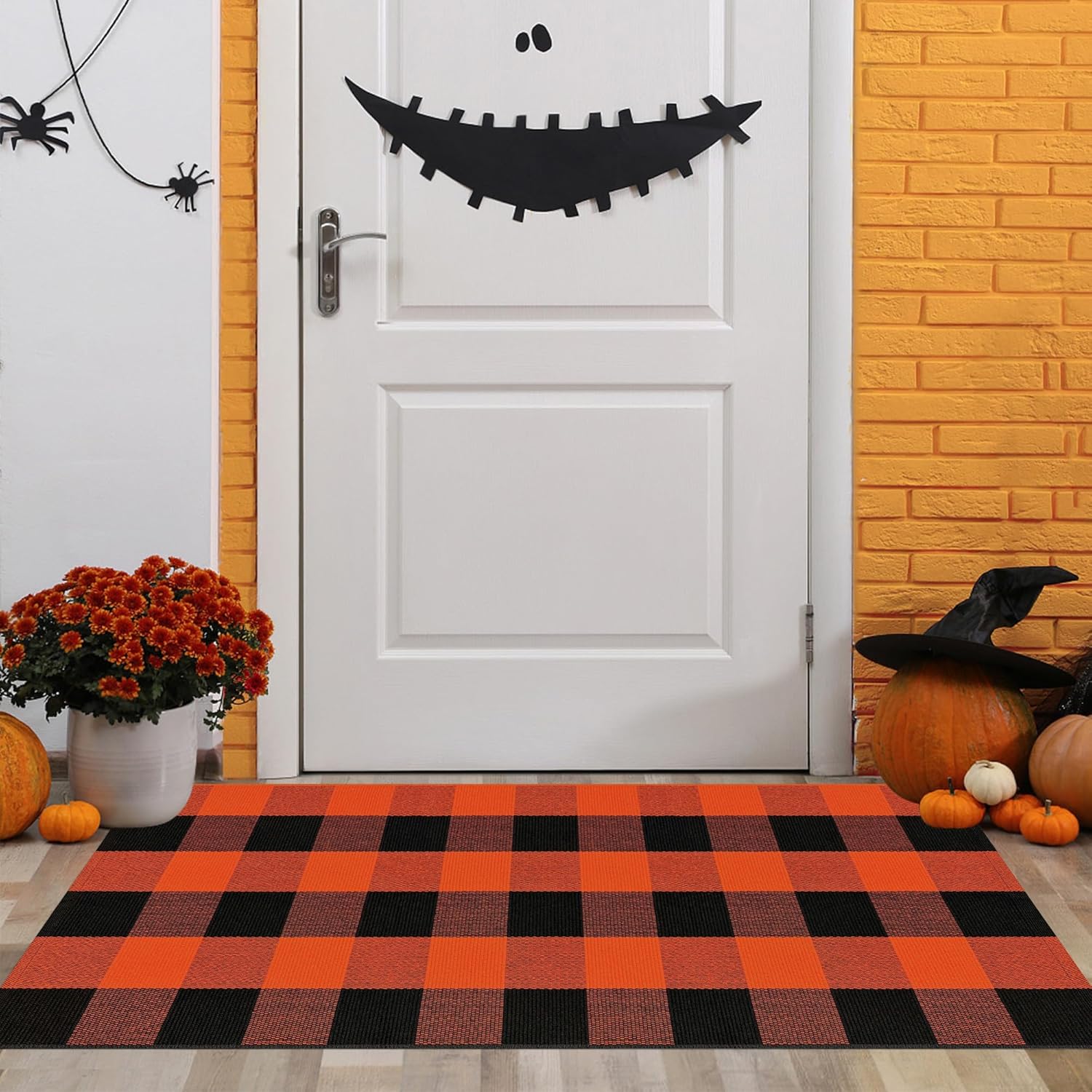 Orange and Black Checkered Outdoor Rug 2x43ft