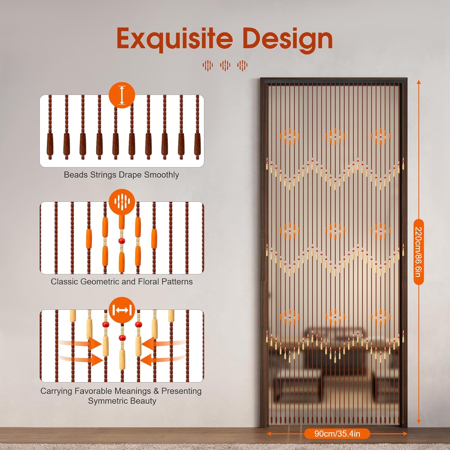 Jiabailie Wood Beaded Curtain for Doorway 31 Lines