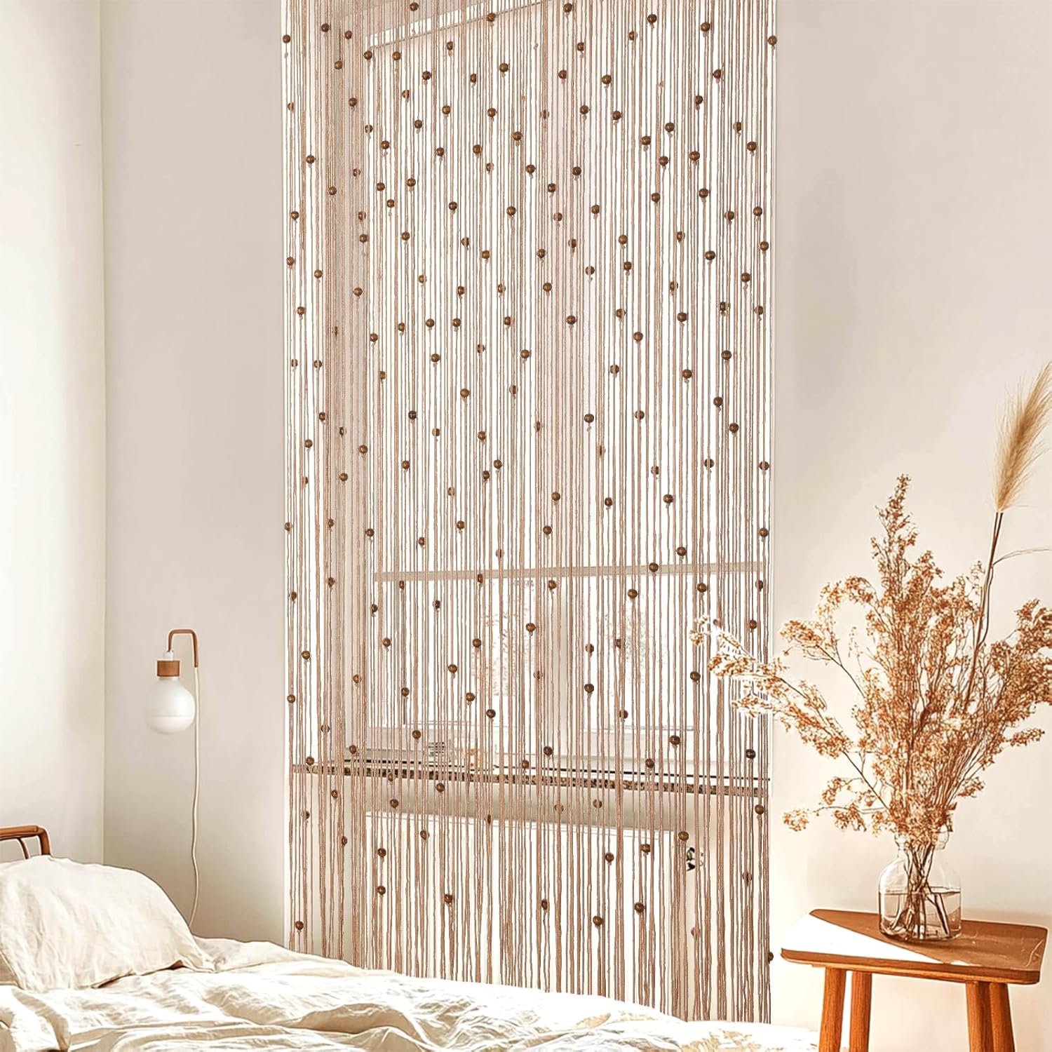 BECHAEO Boho Macrame Beaded Curtain Set of 2