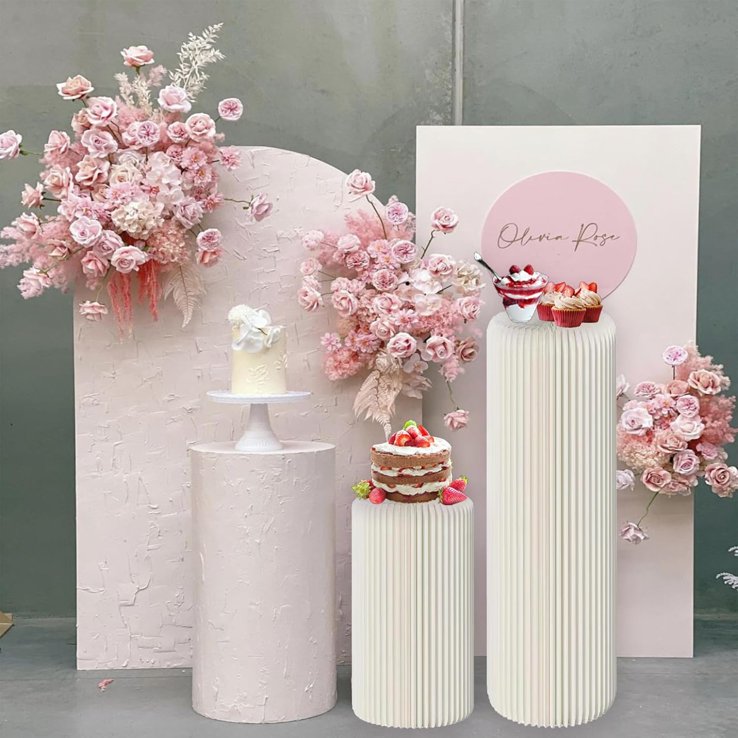 5 Pcs Foldable Cylinder Pedestal Stand for Party Decor