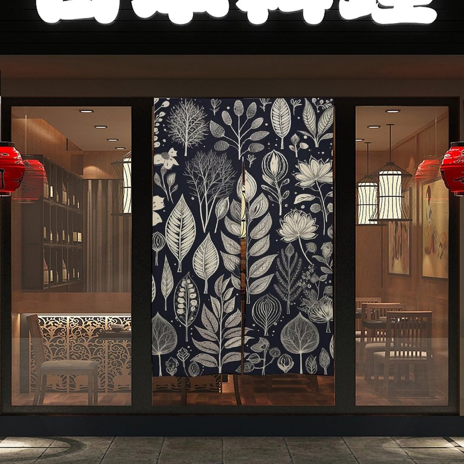 Japanese Noren Plants Print Door Curtain 34x57 Inch 1