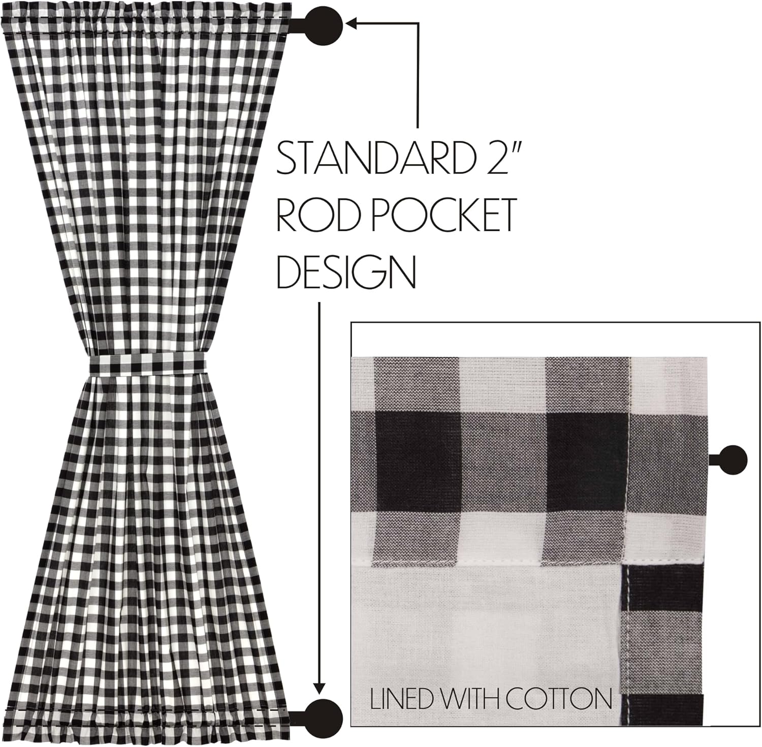 VHC Brands Annie Buffalo Check Curtain 72x40 Black