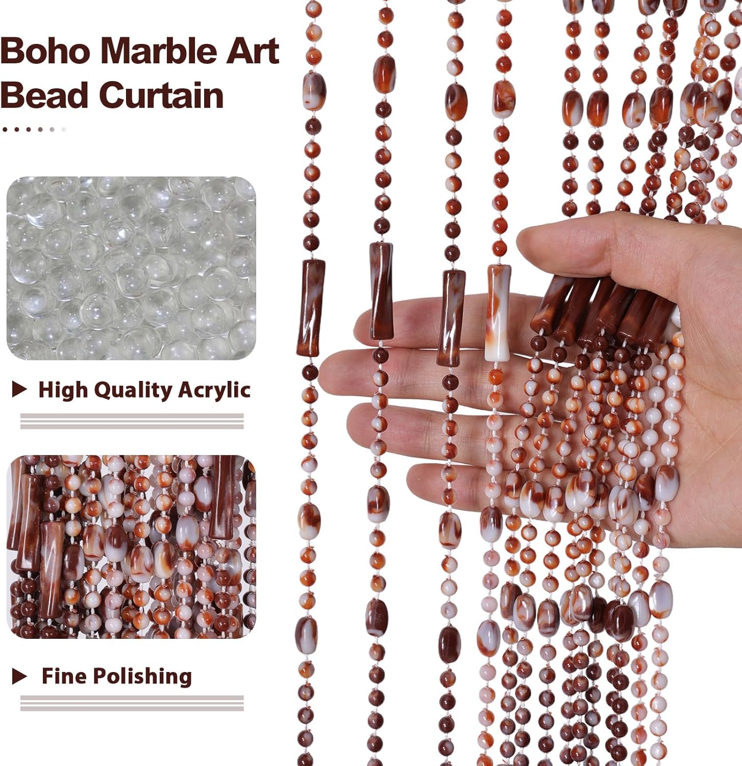 BECHAEO Beaded Curtain for Doorway with Caramel Marble Design