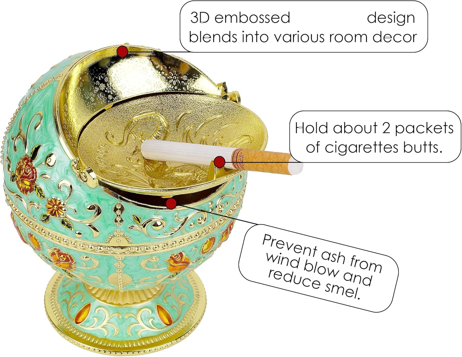 Dragon Ashtray with Lid - Zinc Alloy Windproof Decor