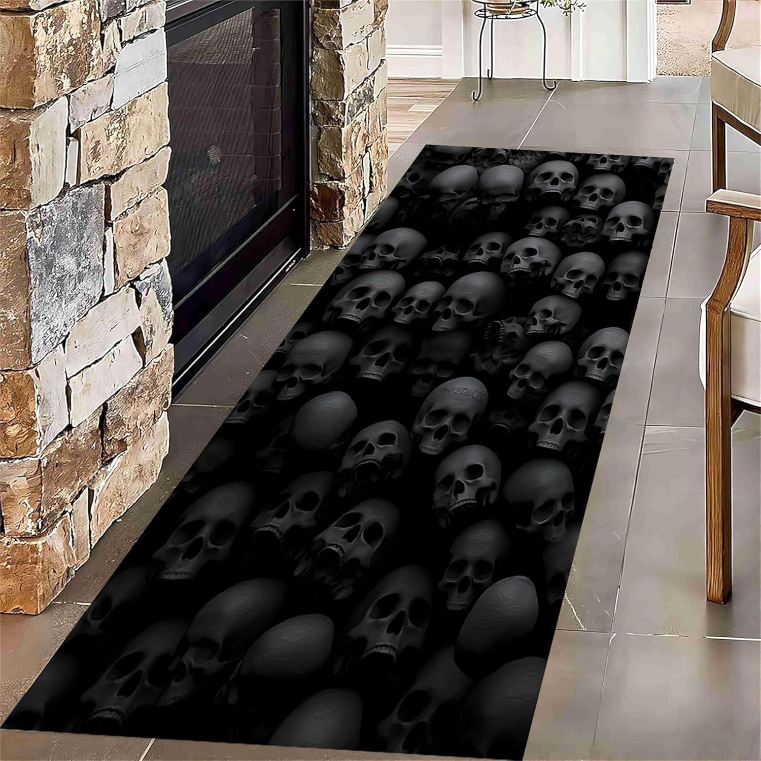 Halloween Black Skull Runner Rug 2x7ft