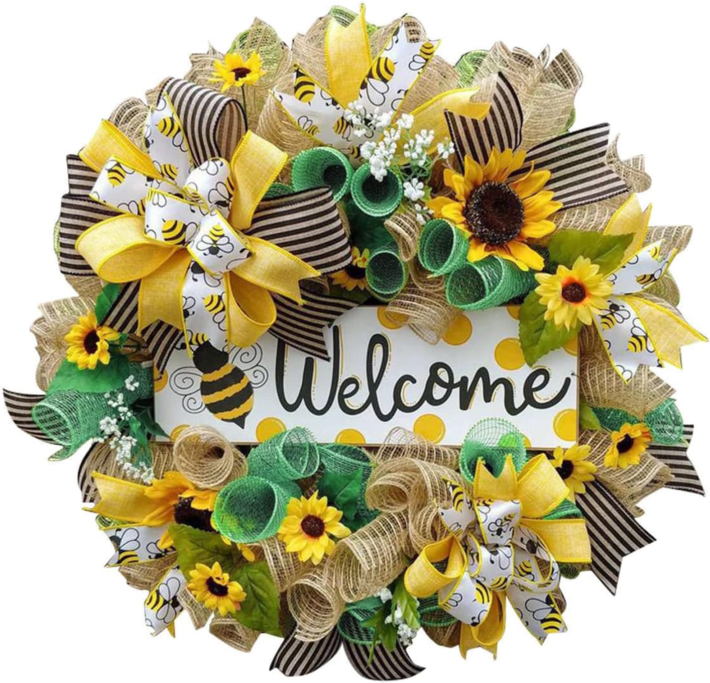 Summer Bee Wreath for Front Door Decor