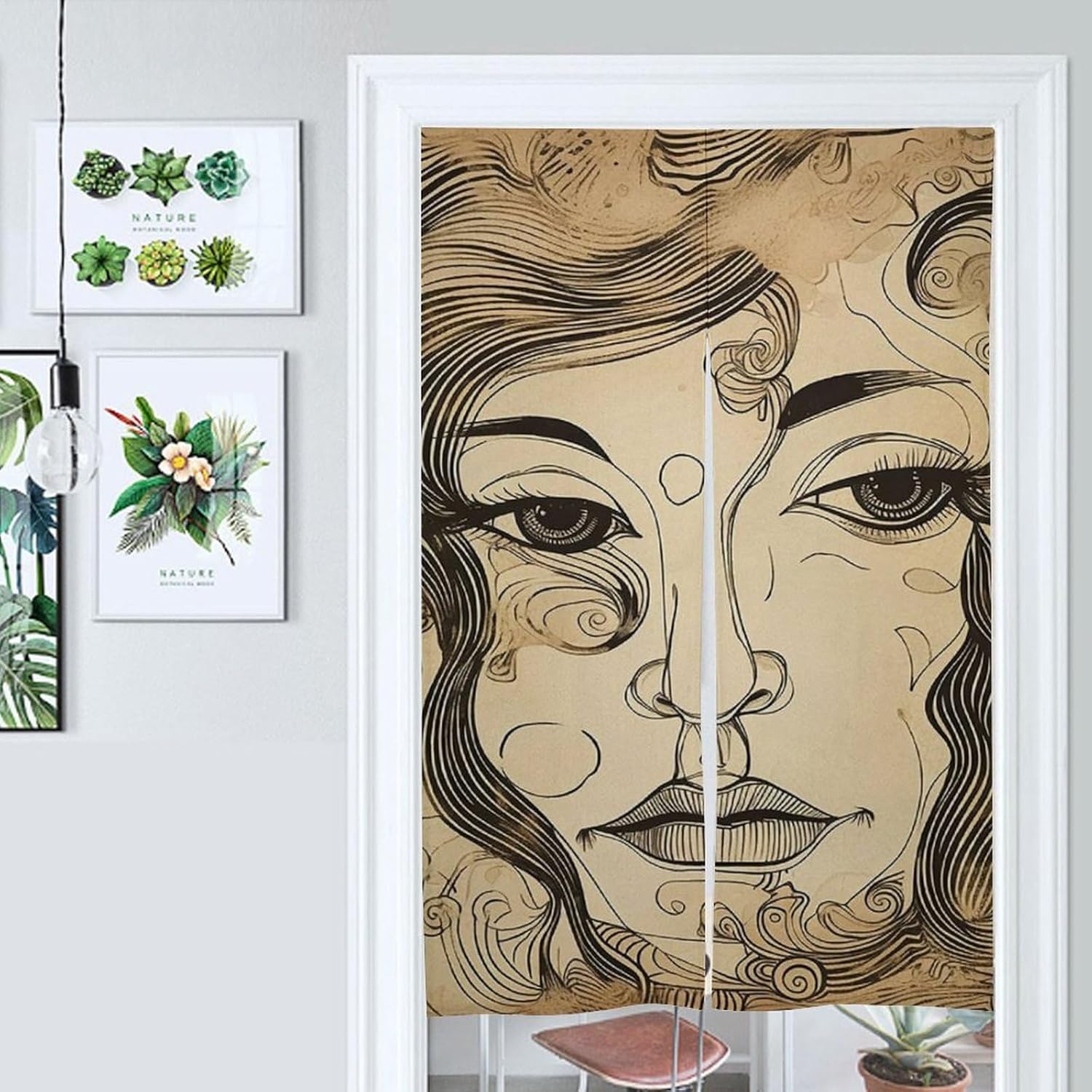 Japanese Noren Door Curtain with Outline Face Print