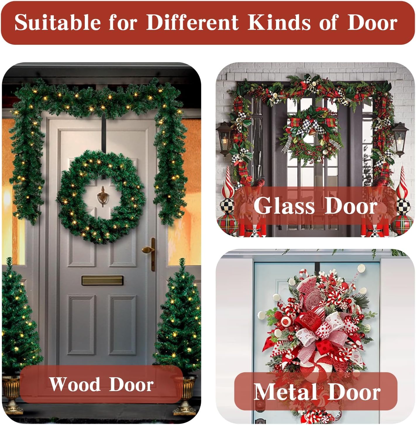 Adjustable Wreath Door Hanger Black Metal 15-25 Inch