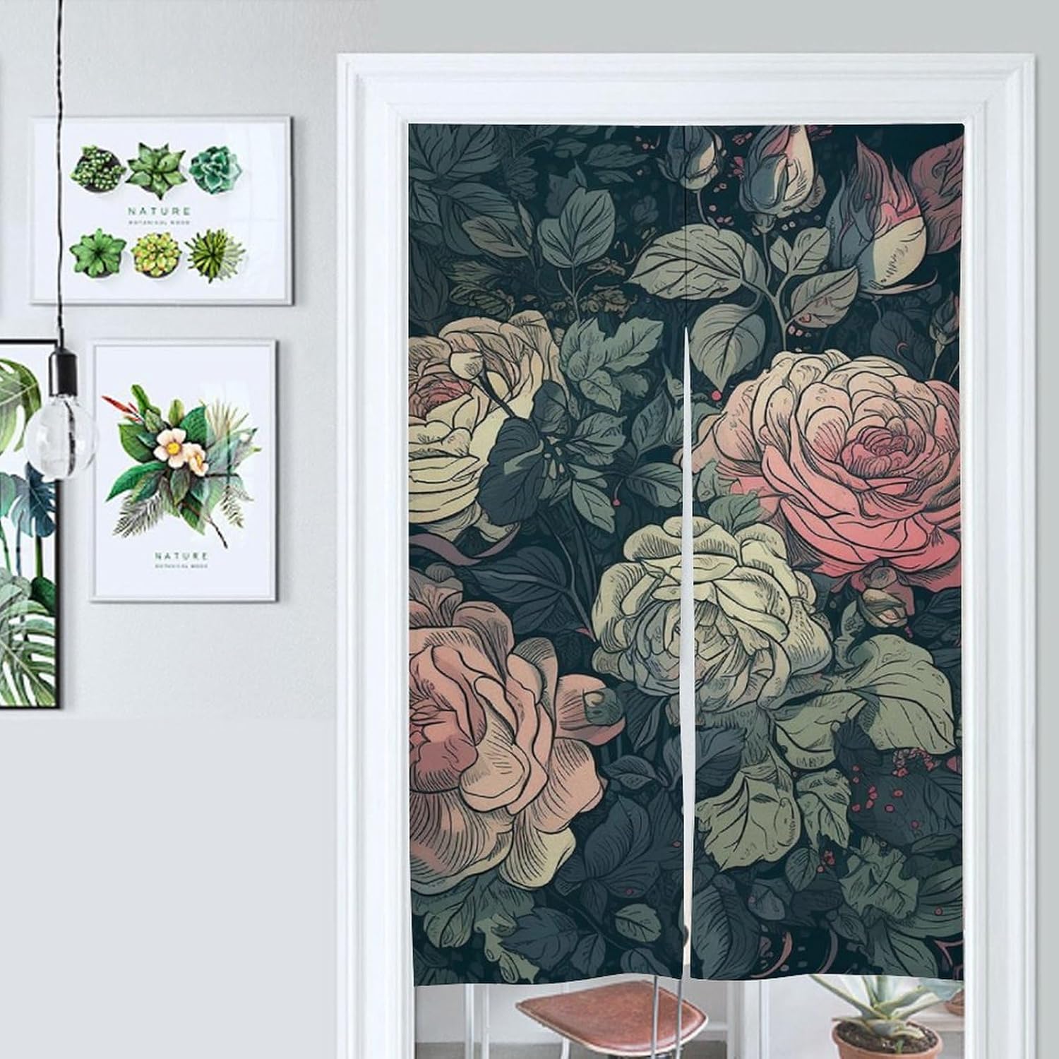 Japanese Noren Blooming Roses Door Curtain 34x57 Inch