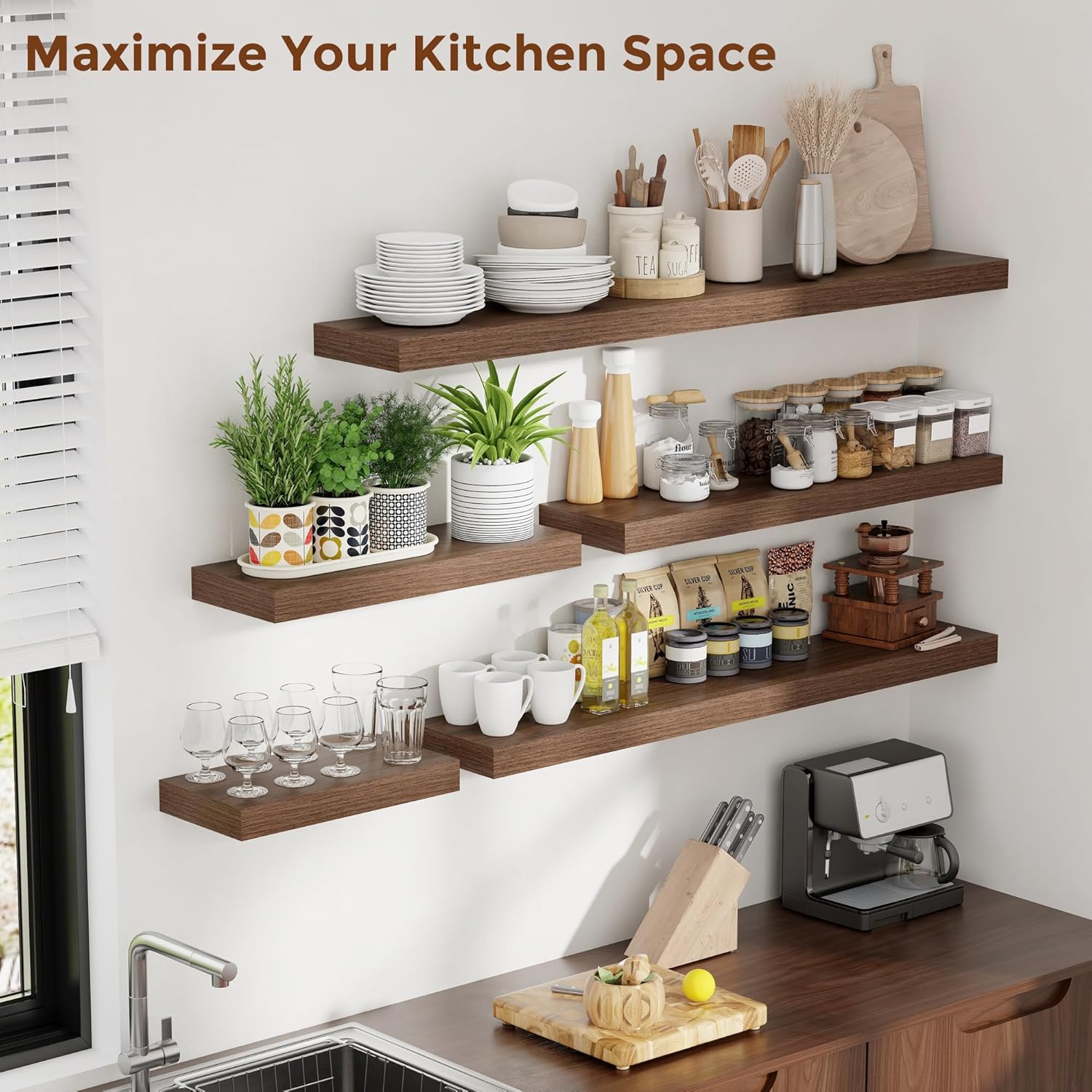Heimlove 16 Inch Floating Shelves Set of 2 Wall Mounted Rustic Wood