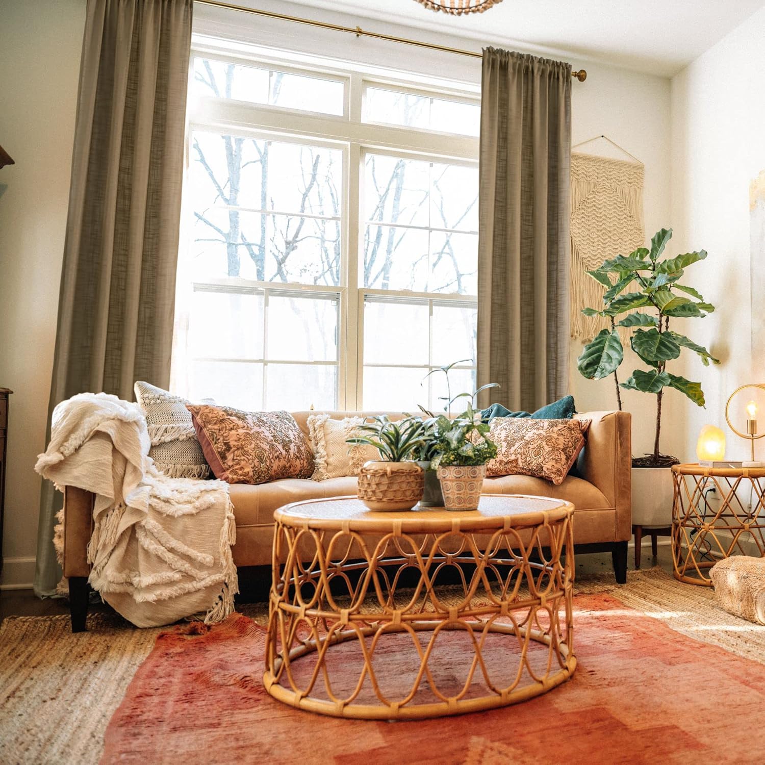 SHINELAND Light Brown Curtains 2 Panels