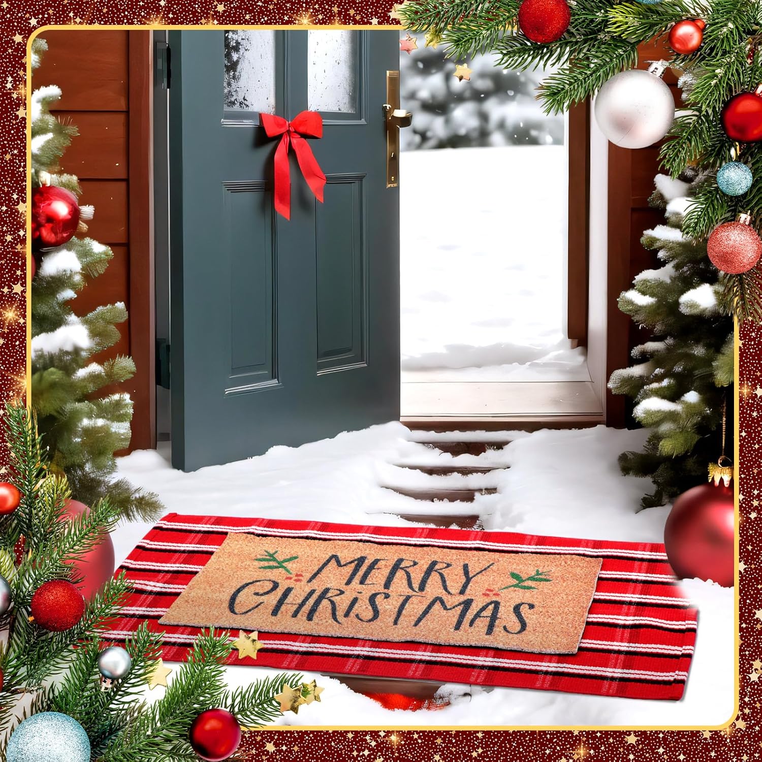 Duraaamo 2 Pcs Christmas Doormat Set