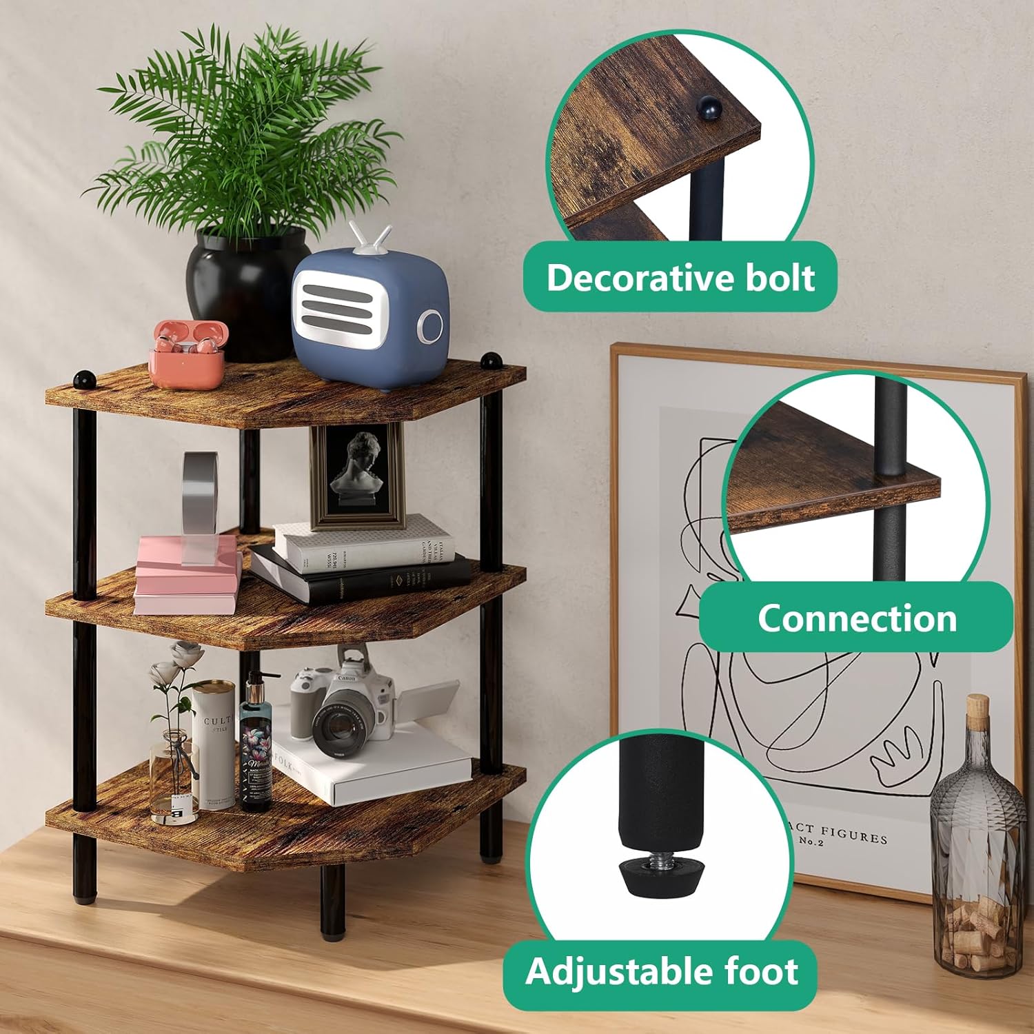 MOFAIN 3 Tier Corner Shelf Organizer for Small Spaces