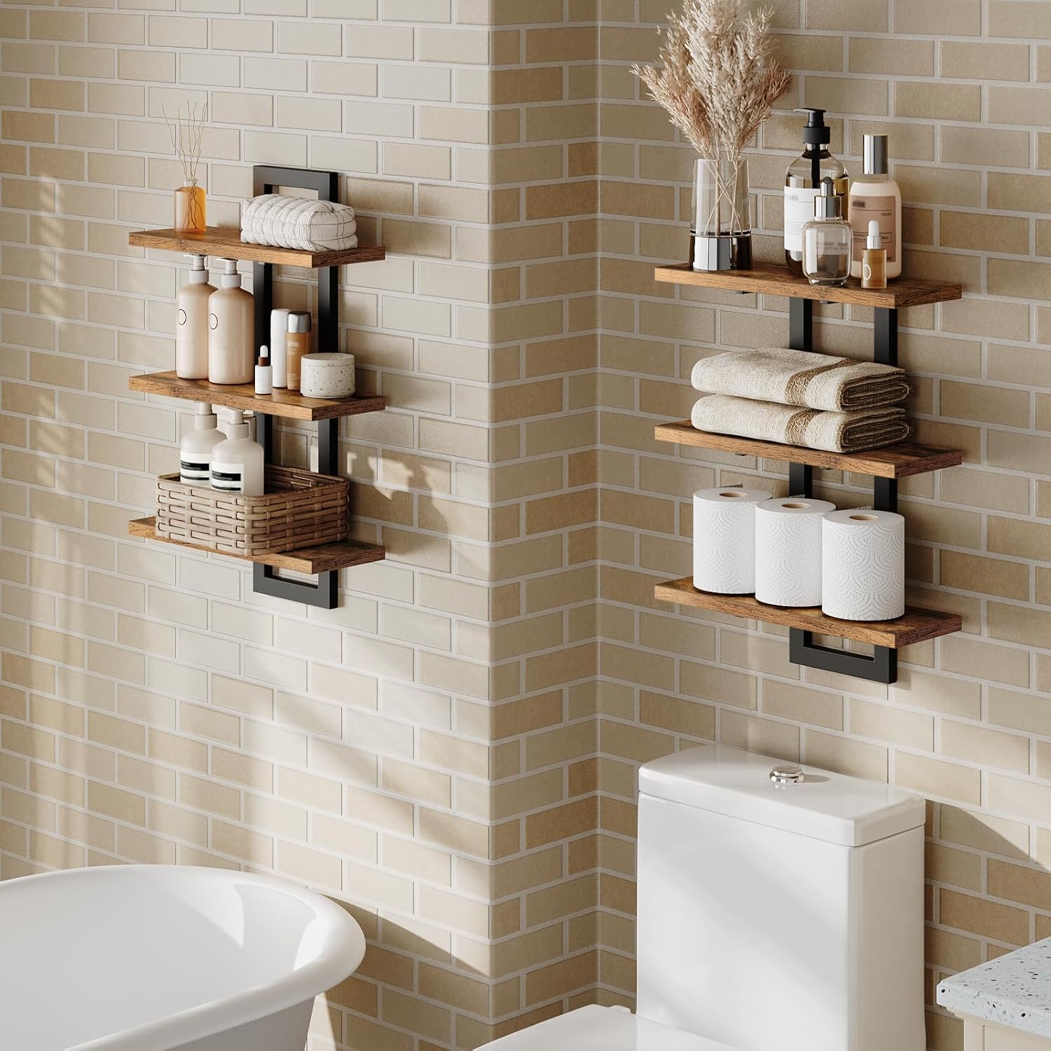 HOOBRO Floating Shelves Set of 2 3-Tier Wall Mounted Storage