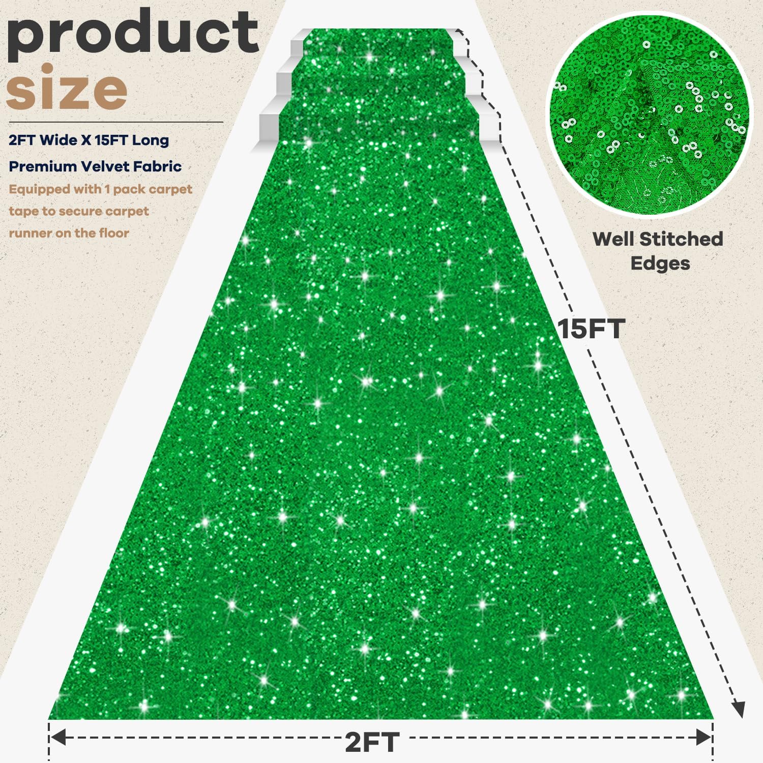 Glitter Green Carpet Runner 2ft x 15ft for Wedding and Events