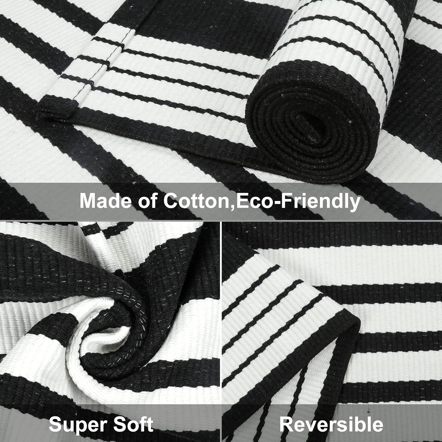 Black and White Striped Outdoor Rug 275x43 Inch Reversible Door Mat
