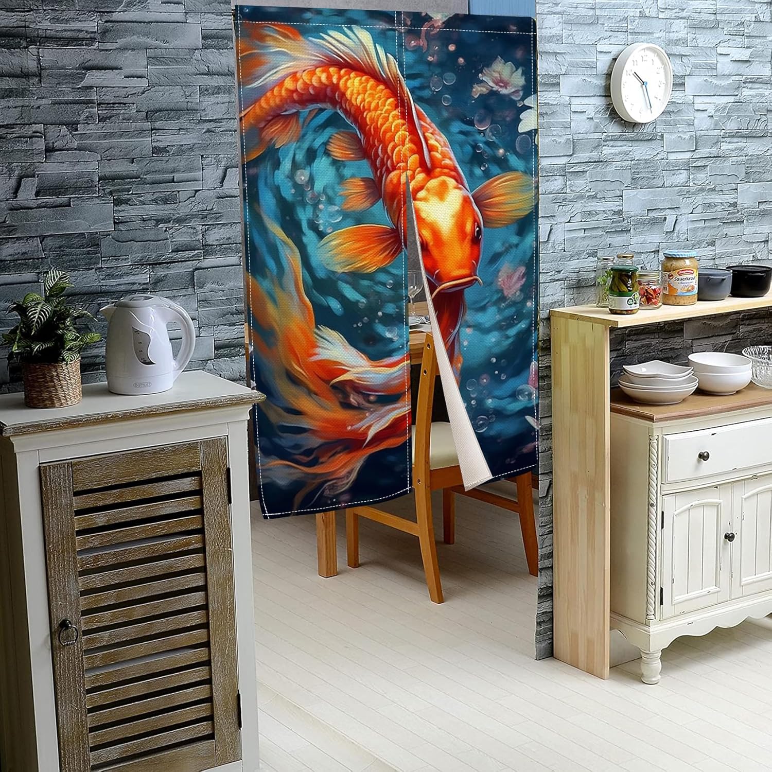 Red Golden Koi Noren Doorway Curtain for Kitchen