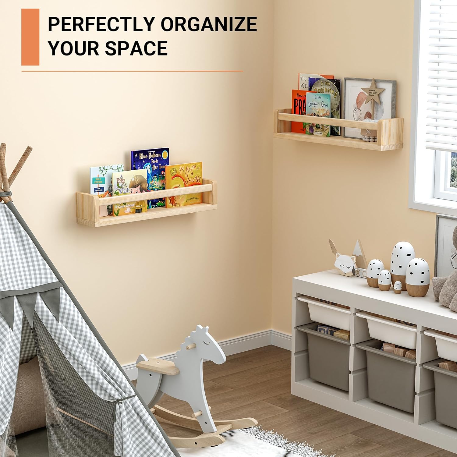 Heimlove Floating Shelves for Nursery 16 Inch Wall Bookshelf Set of 2