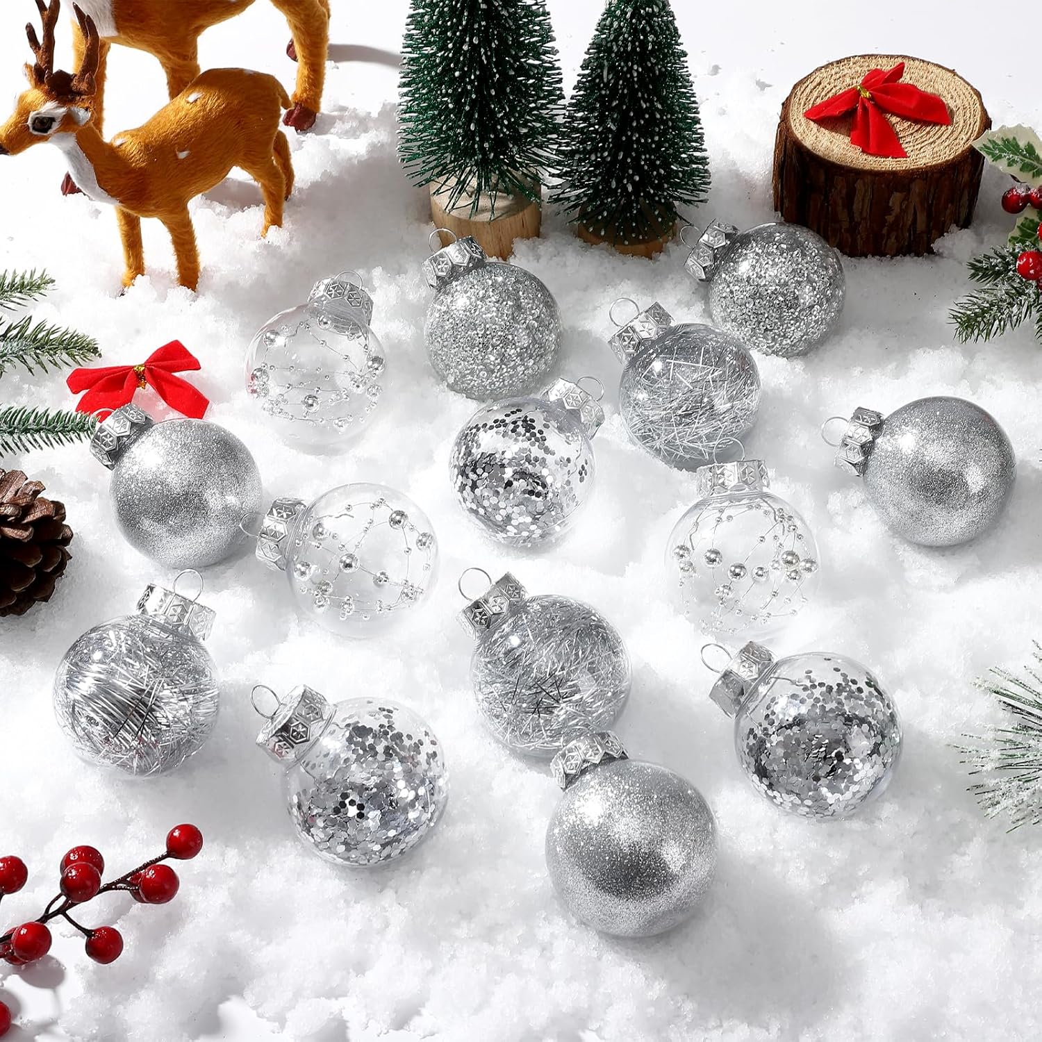 Garvee 30 Pcs Shatterproof Silver Christmas Balls