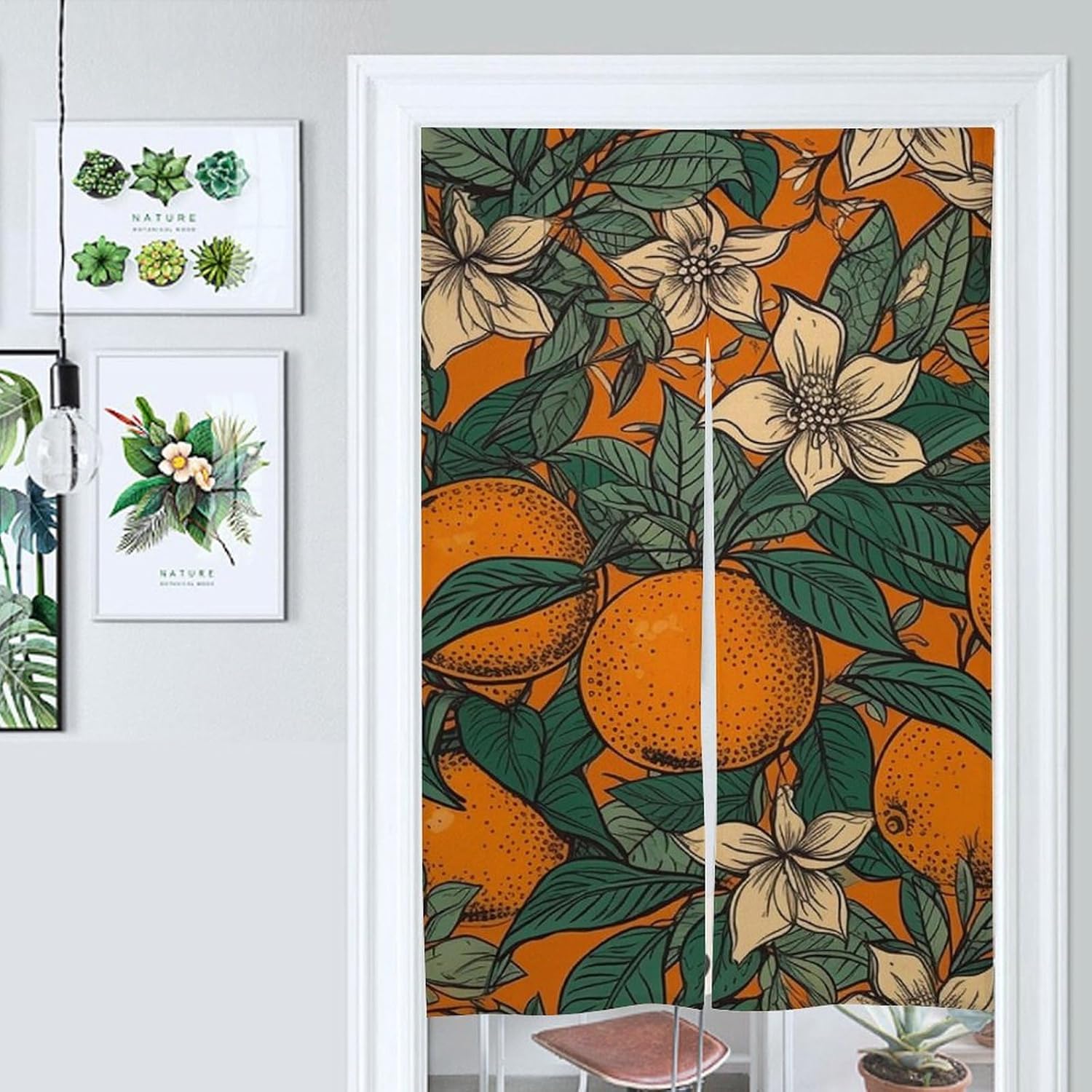 Japanese Noren Orange Pattern Door Curtain 34x57 Inch