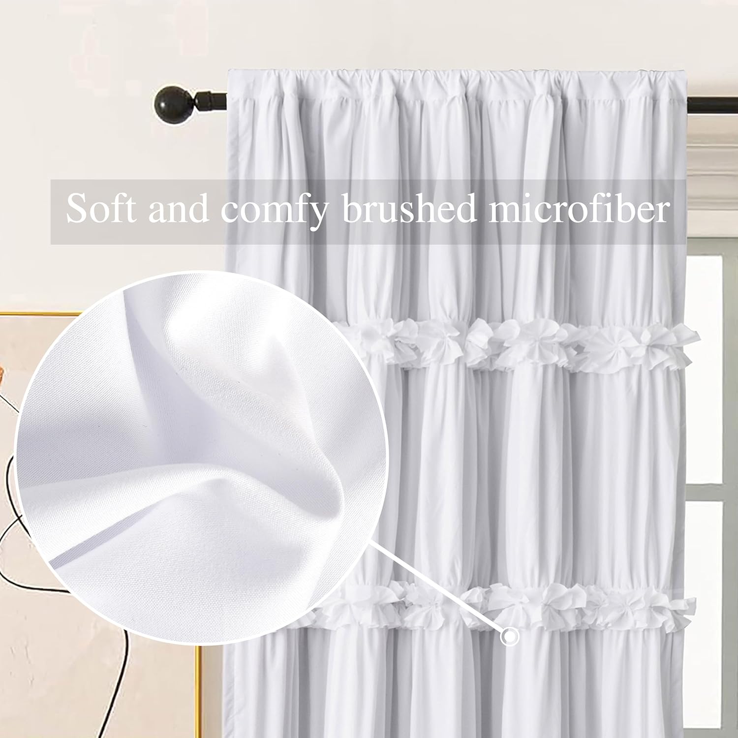 Boho Ruched Room Divider Curtains with Butterfly Flowers 100 W x 84 L