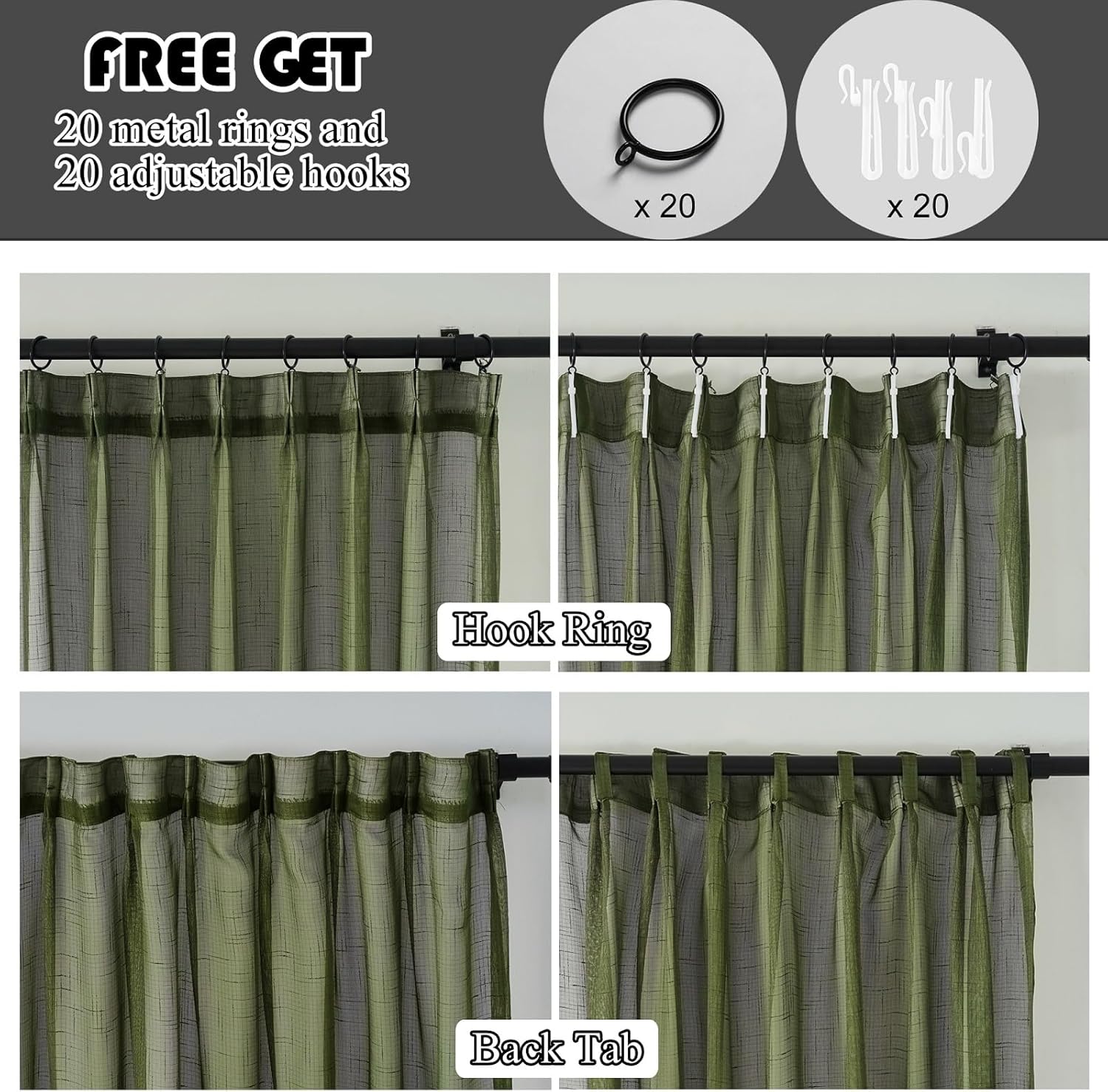 Olive Green Curtains 84 Inches 2 Panels with Back Tab Design
