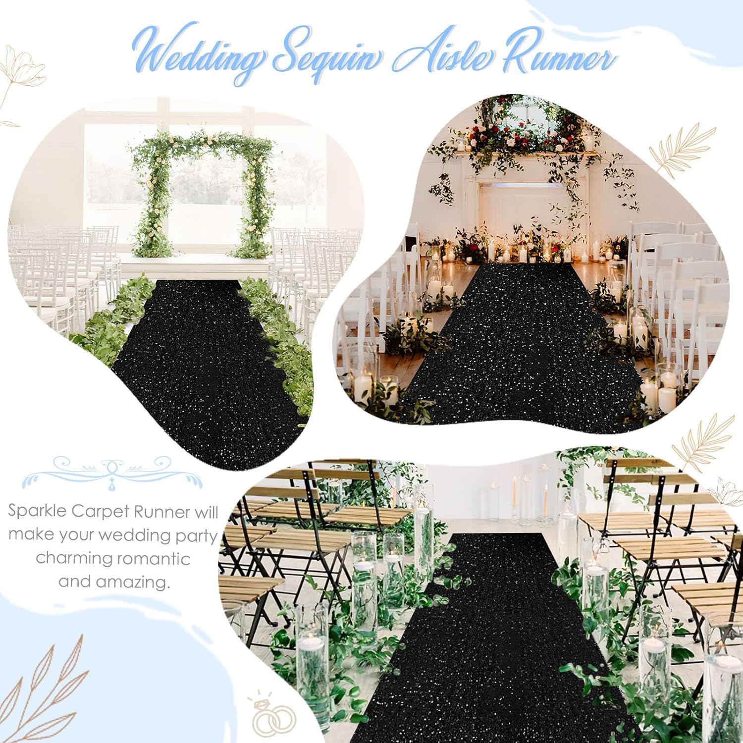B-COOL Sequin Aisle Runner 4ft x 20ft Black Wedding Carpet