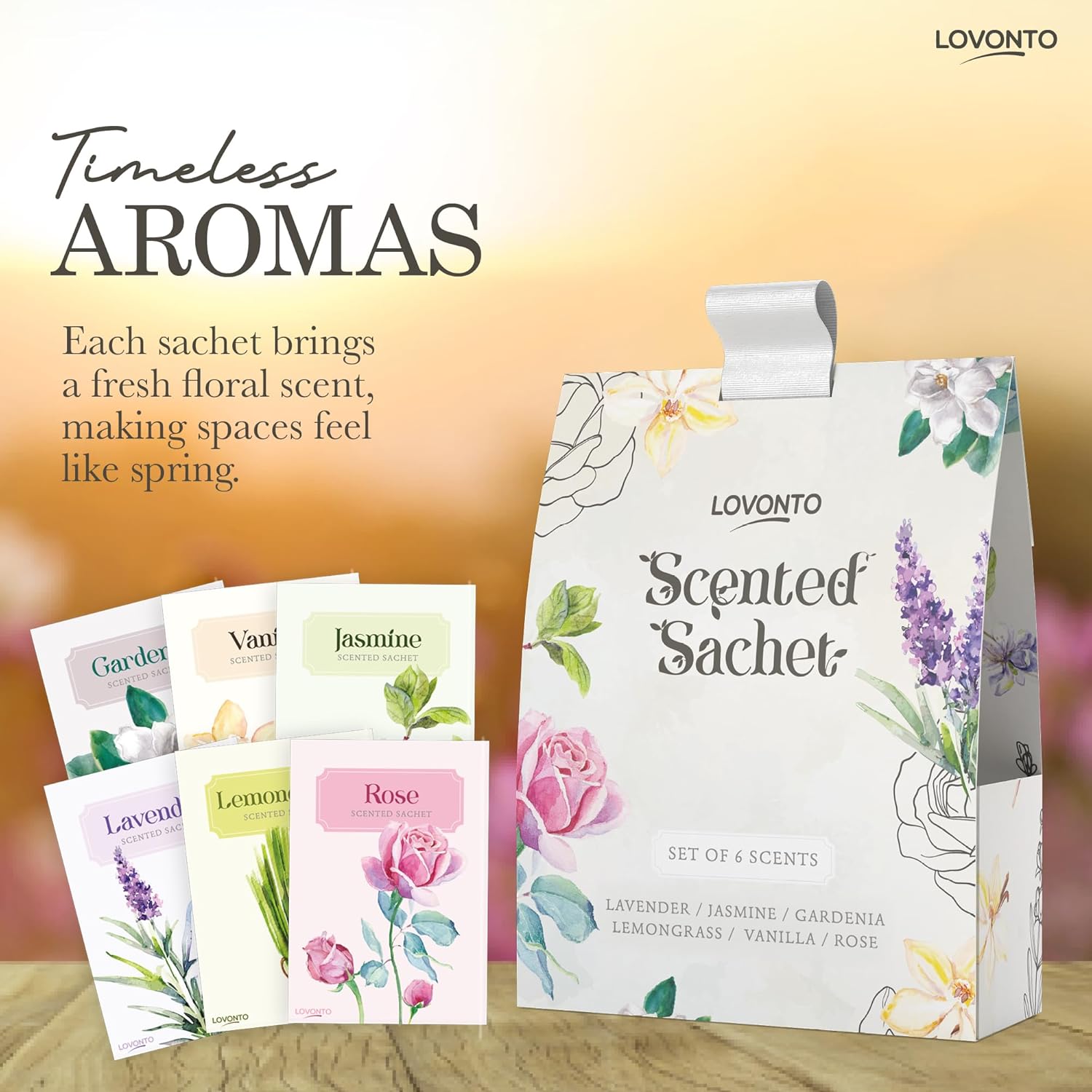 Lovonto 6 Pack Scented Sachet Bags for Home and Car
