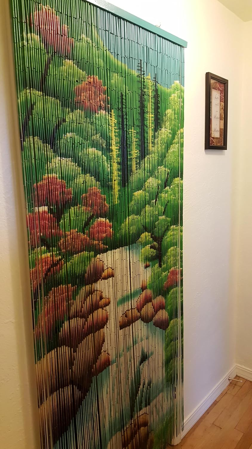 ABeadedCurtain 125 Strand Bamboo Beaded Curtain with Hanging Hardware
