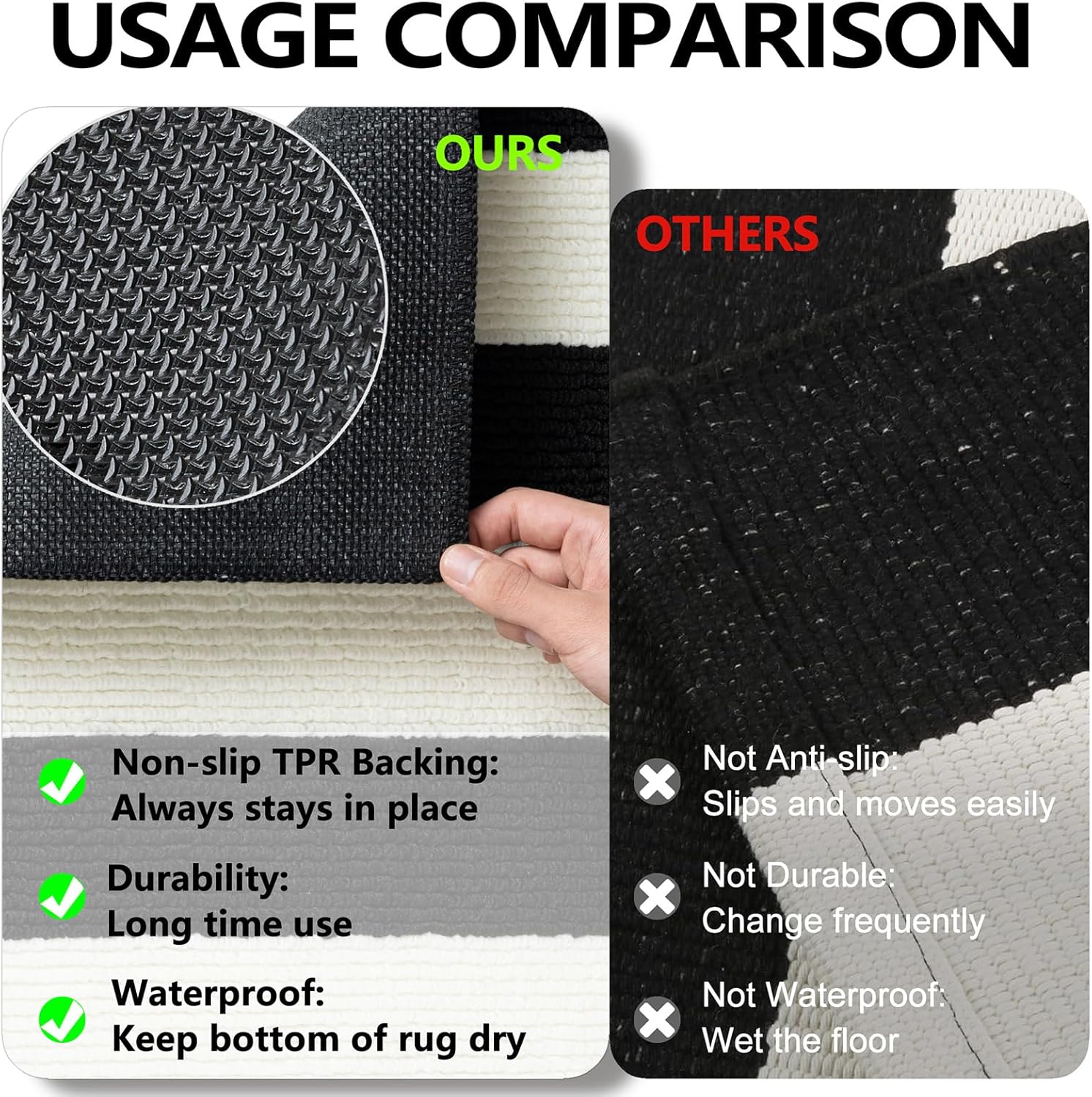 Timo Black and White Striped Entryway Door Mat 20x32