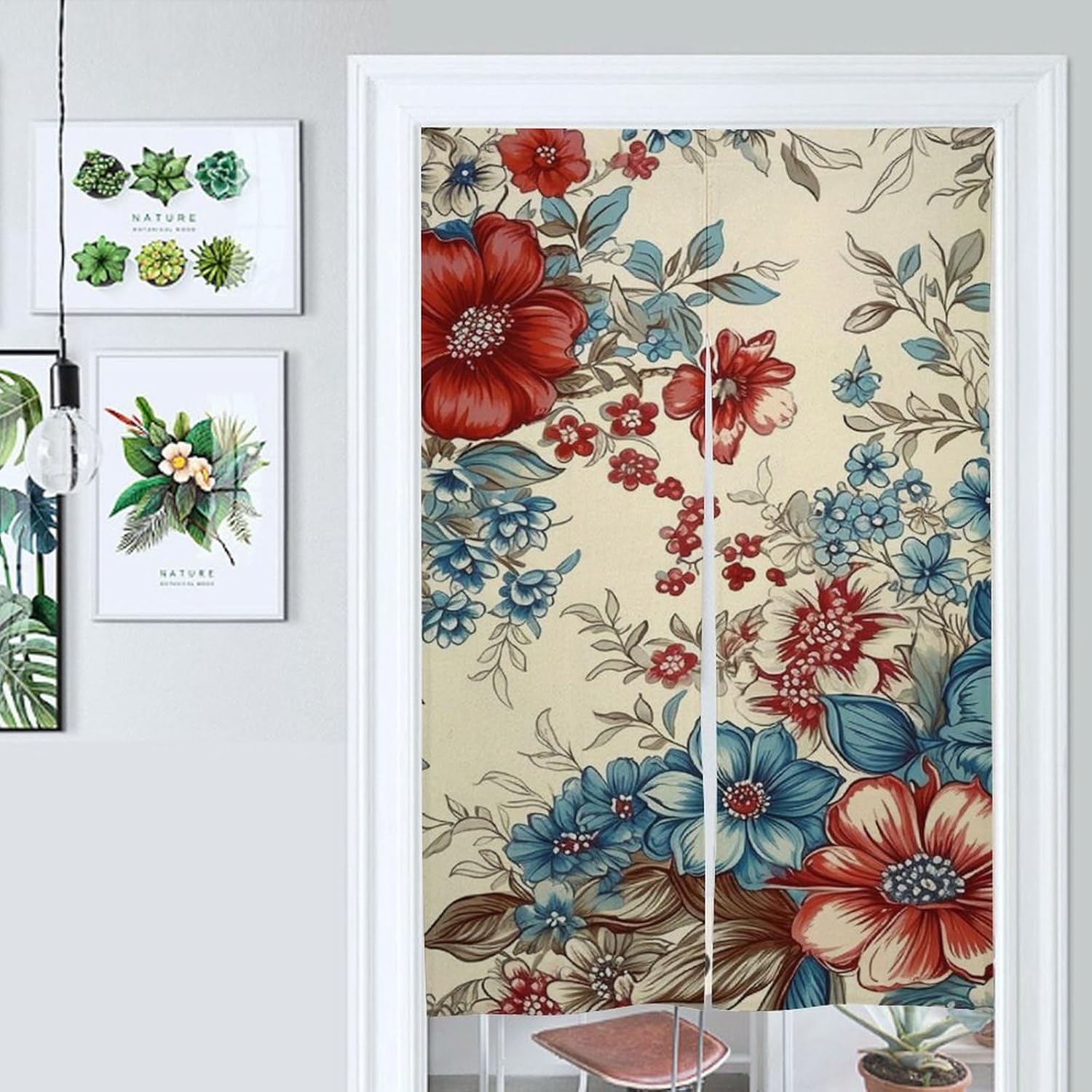 Japanese Noren Floral Pattern Door Curtain 34x57 Inches