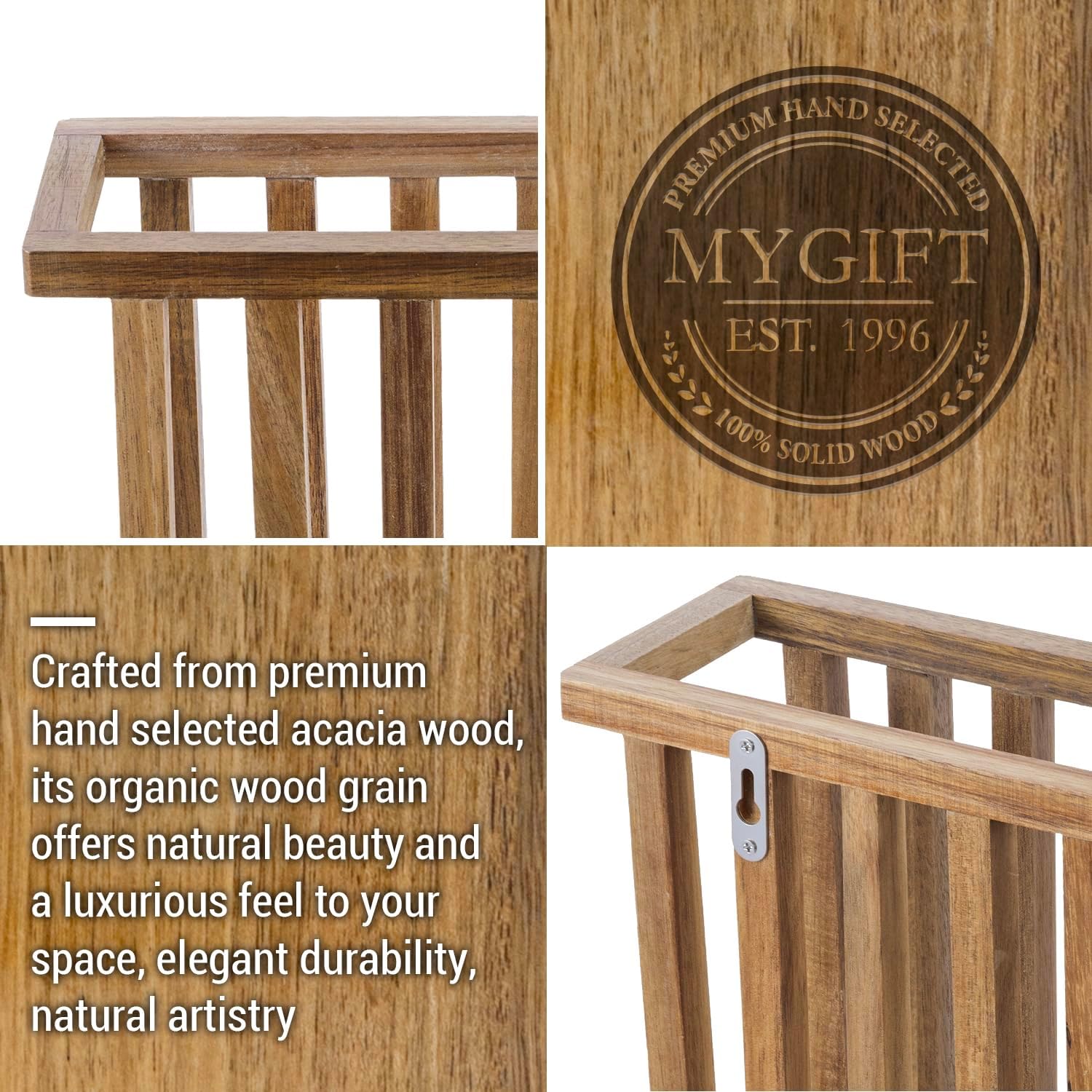 MyGift 11 Inch Acacia Wood Magazine Rack and File Holder