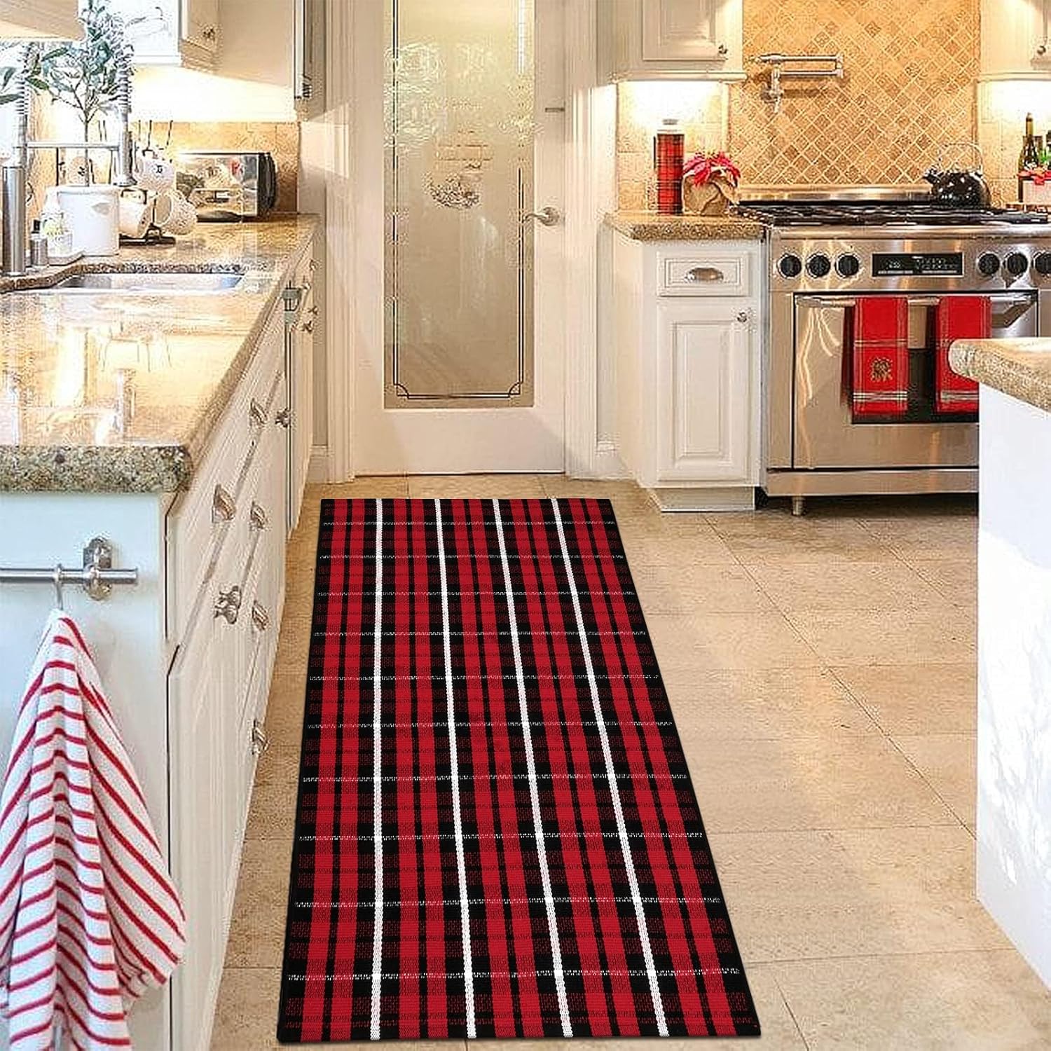 OJIA Christmas Front Door Mat 2X43 Red Buffalo Plaid