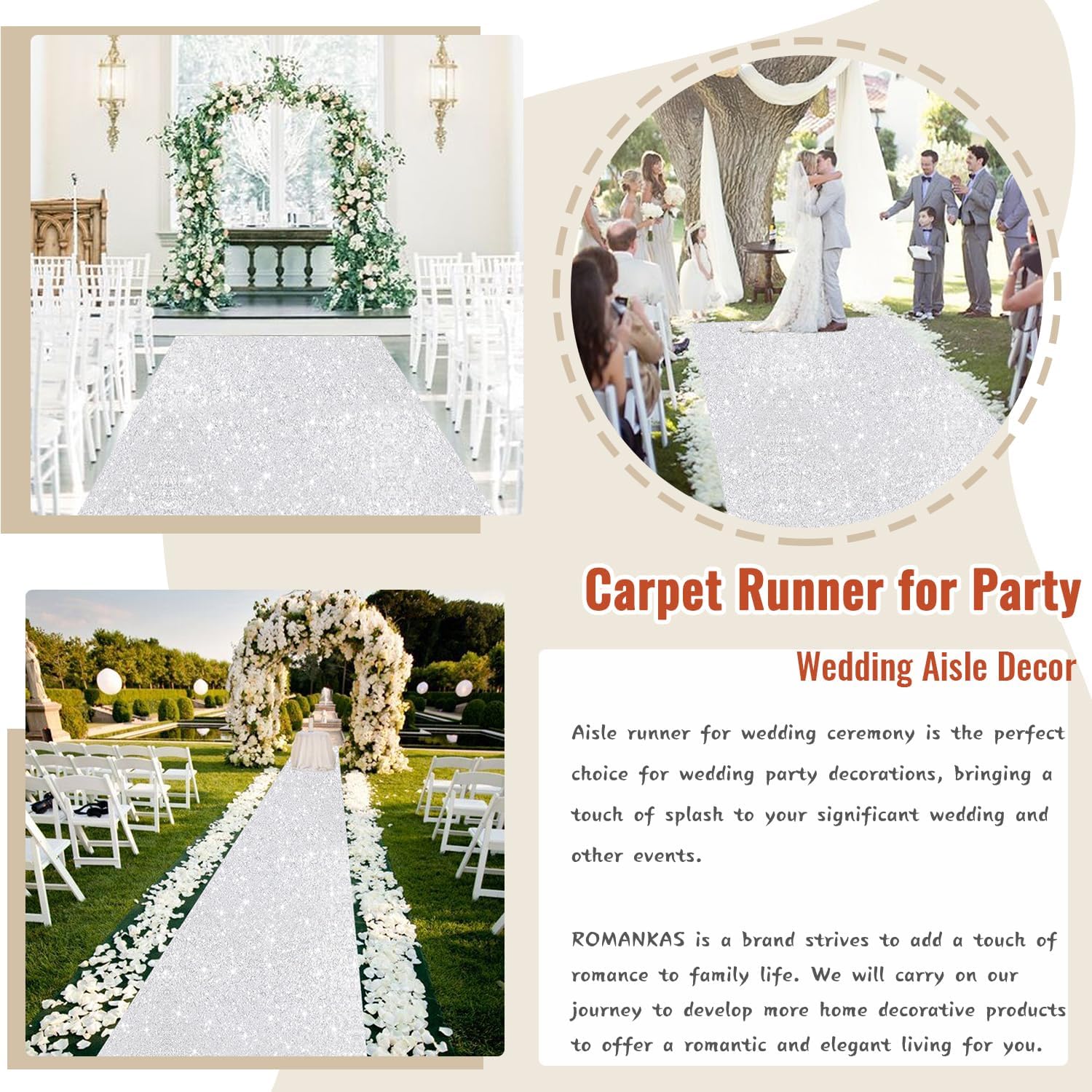 Silver Sequins Aisle Runner Rug 2ftx15ft Bling Wedding Runner