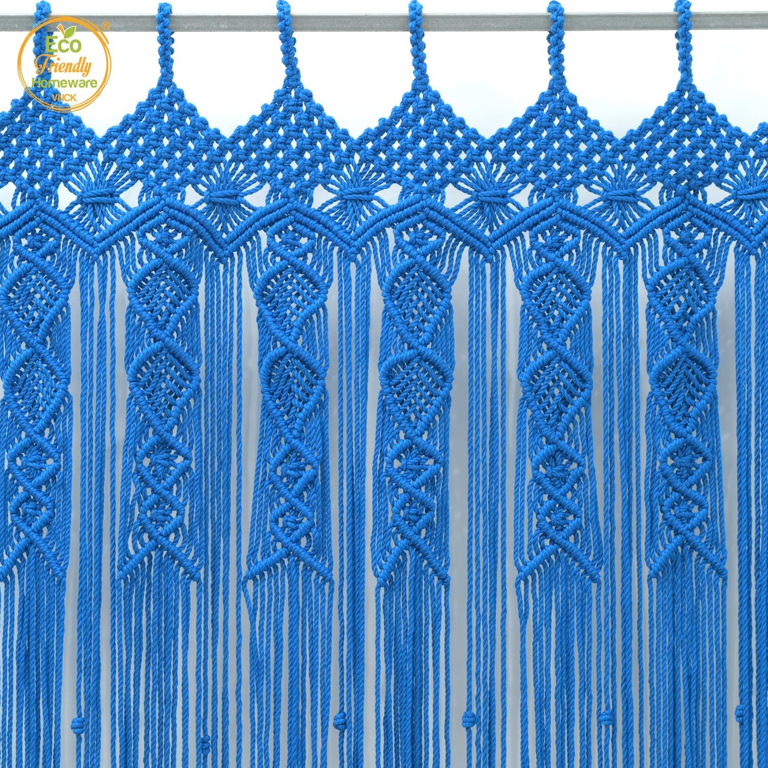 Macrame Curtain Boho Beaded Doorway Hanging Blue 77x35 Inch
