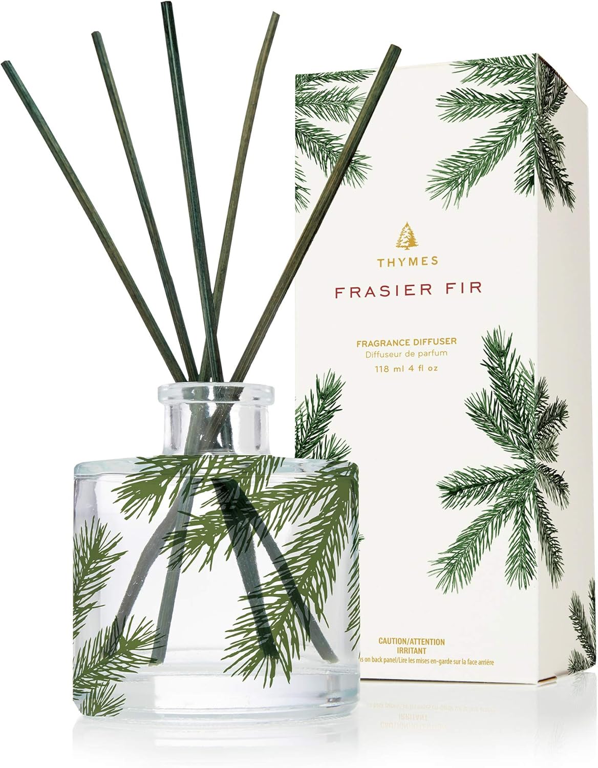 Thymes Frasier Fir Reed Diffuser Set - Green Clear