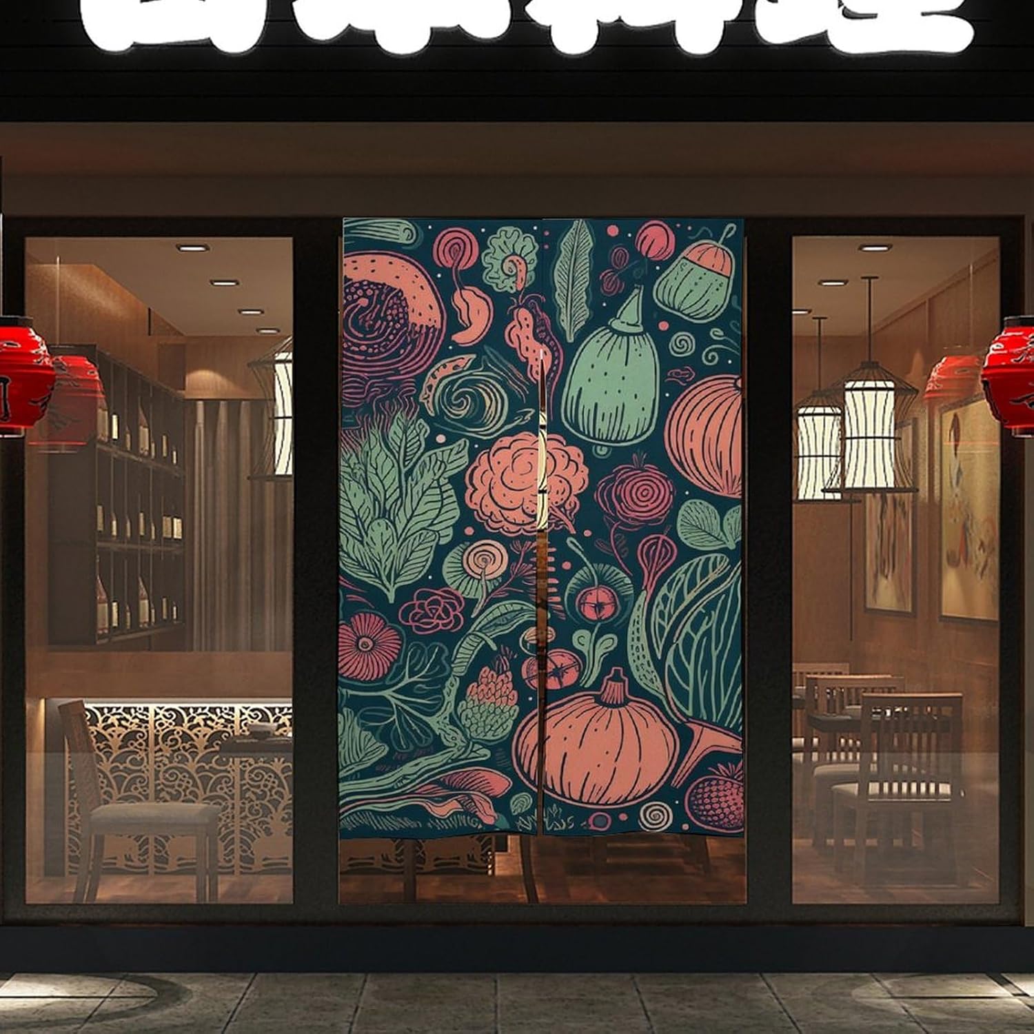 Japanese Noren Door Curtain with Vegetable Print