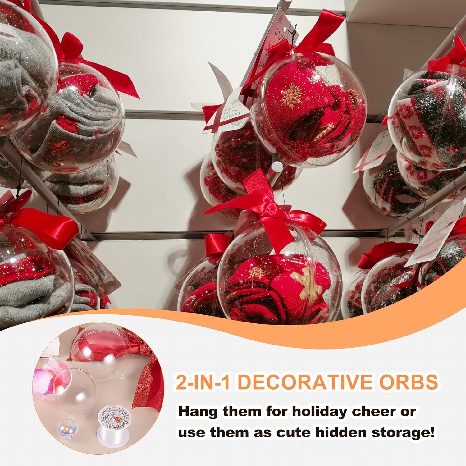 MECCANIXITY 39 Inch Clear Ornament Ball with Wire 6PCS