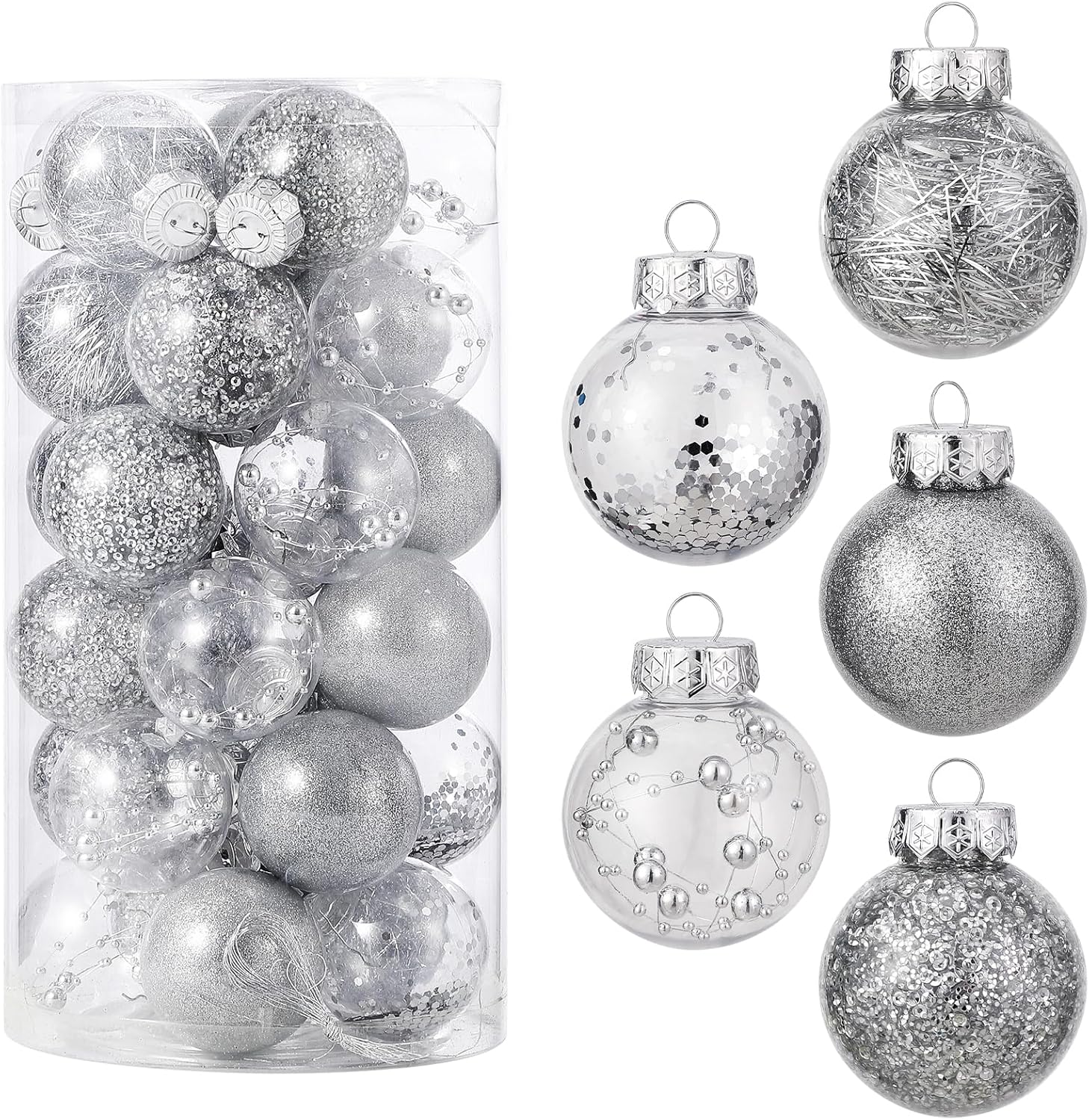 Garvee 30 Pcs Shatterproof Silver Christmas Balls