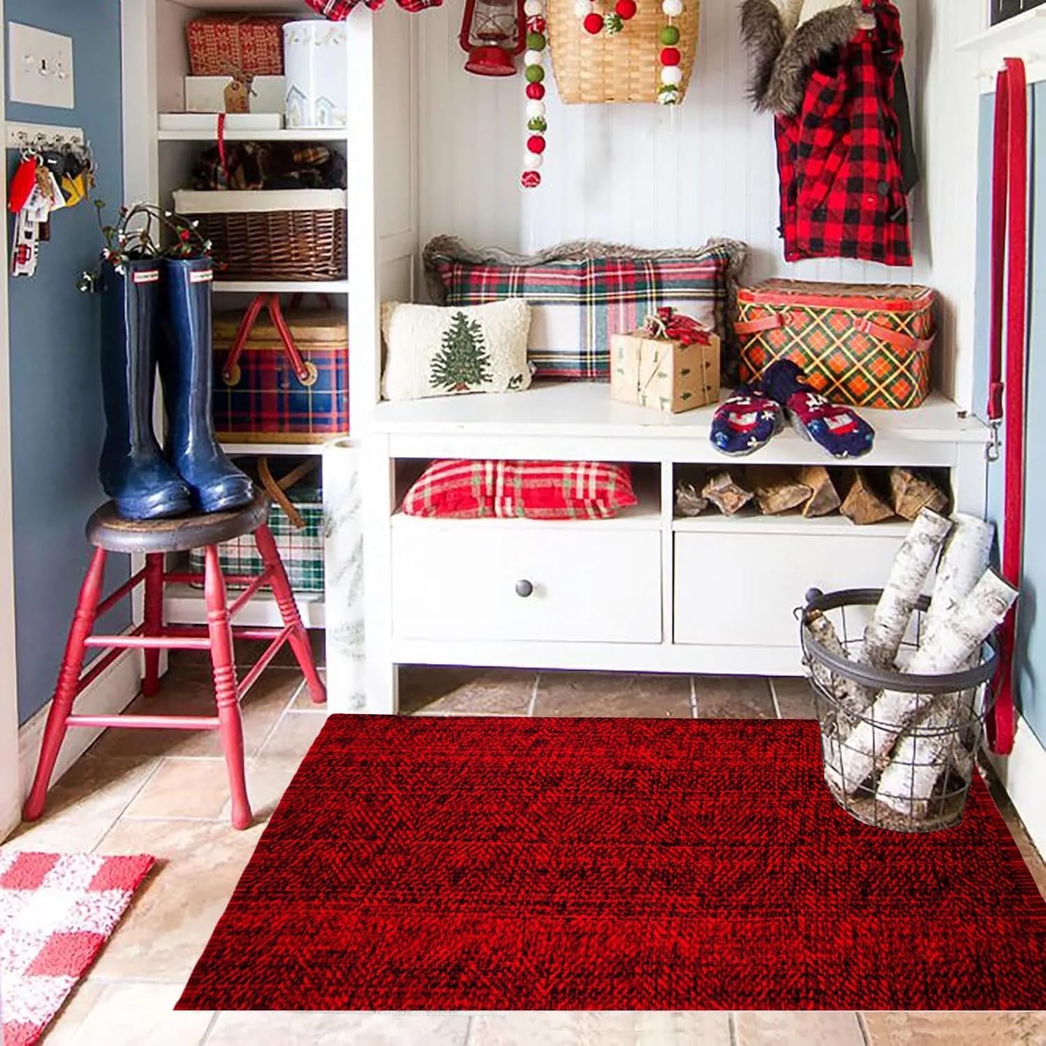 Christmas Outdoor Rug Doormat 2 x 43 BlackRed