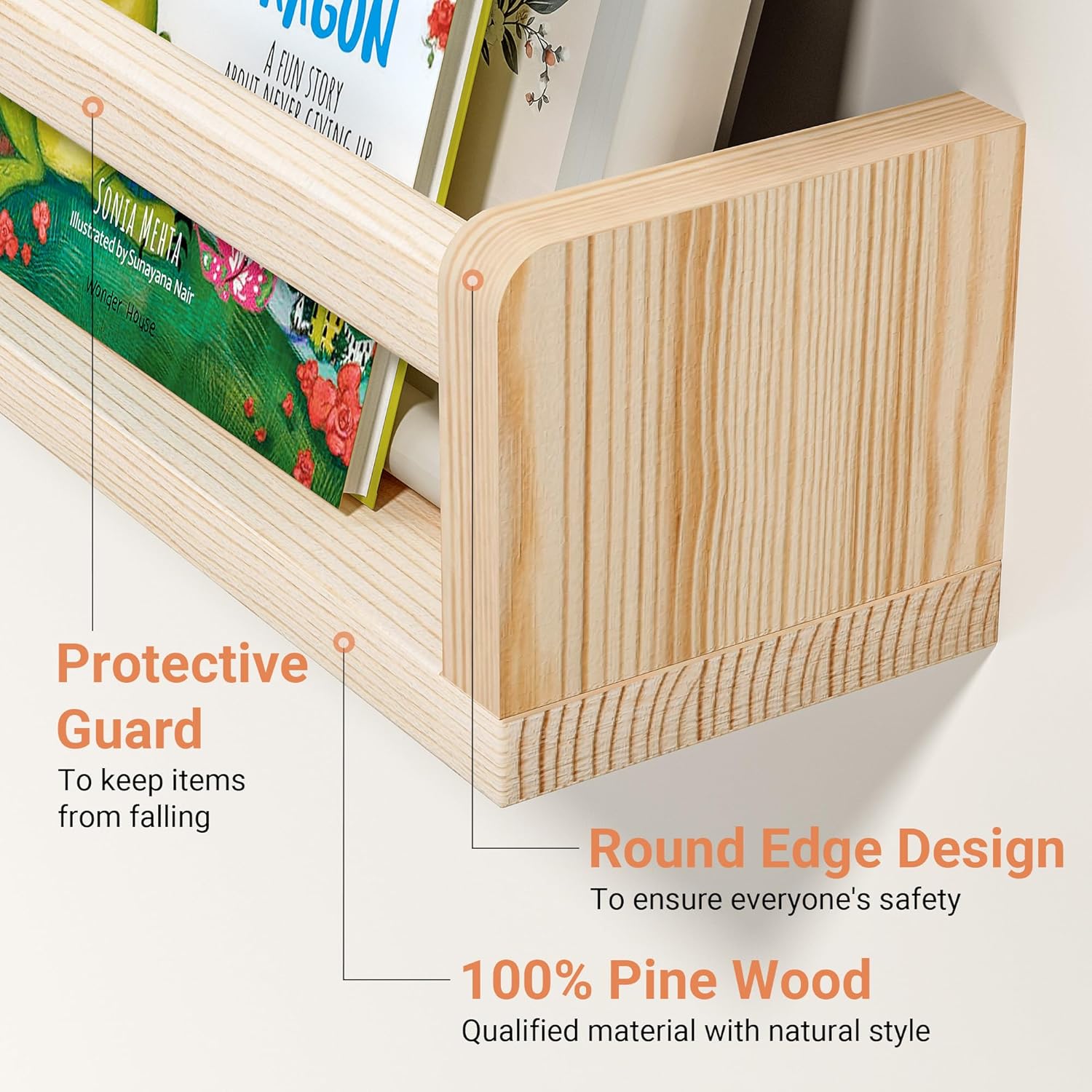 Heimlove Floating Shelves for Nursery 16 Inch Wall Bookshelf Set of 2