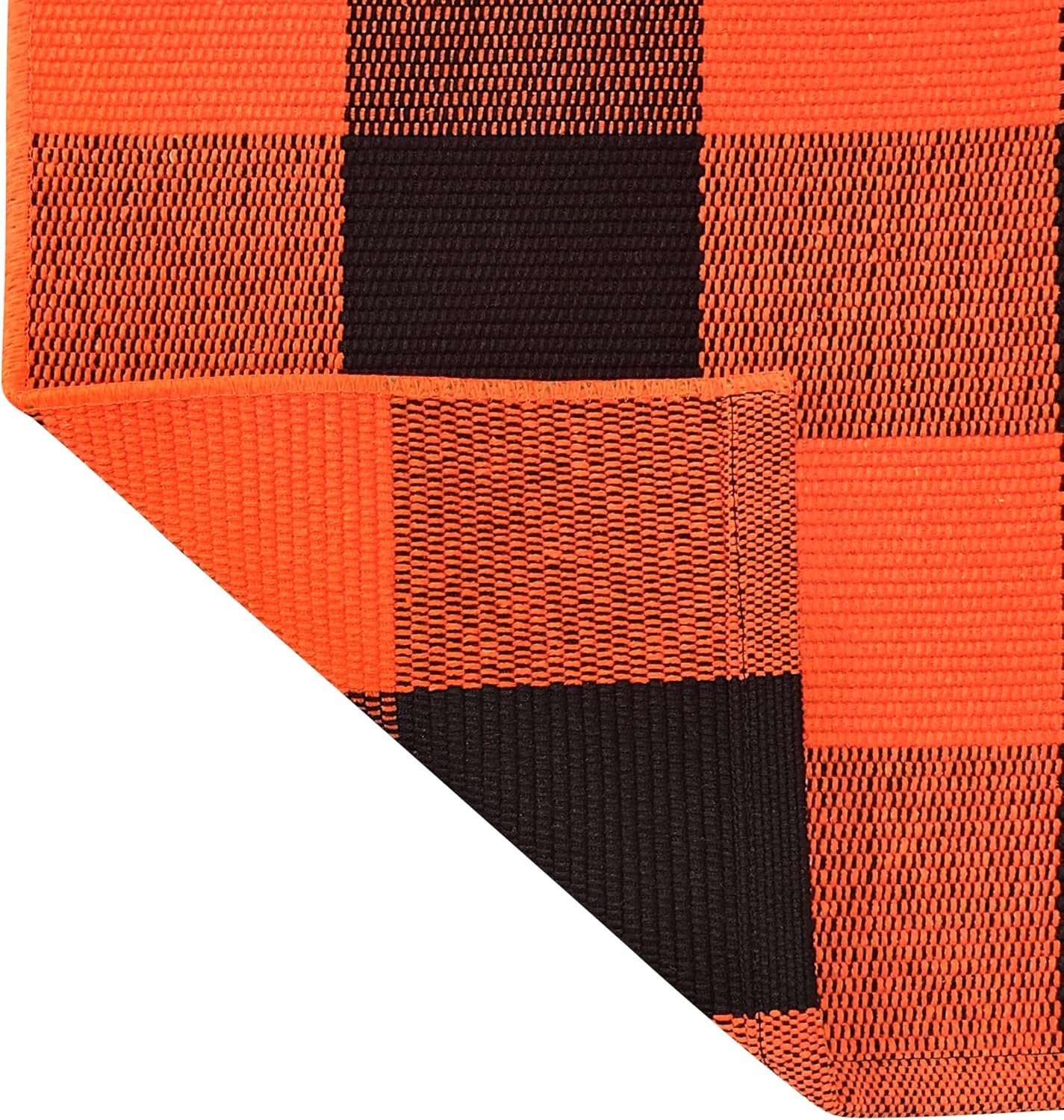 Orange and Black Buffalo Plaid Outdoor Rug 2x3 Cotton Woven Area Rug