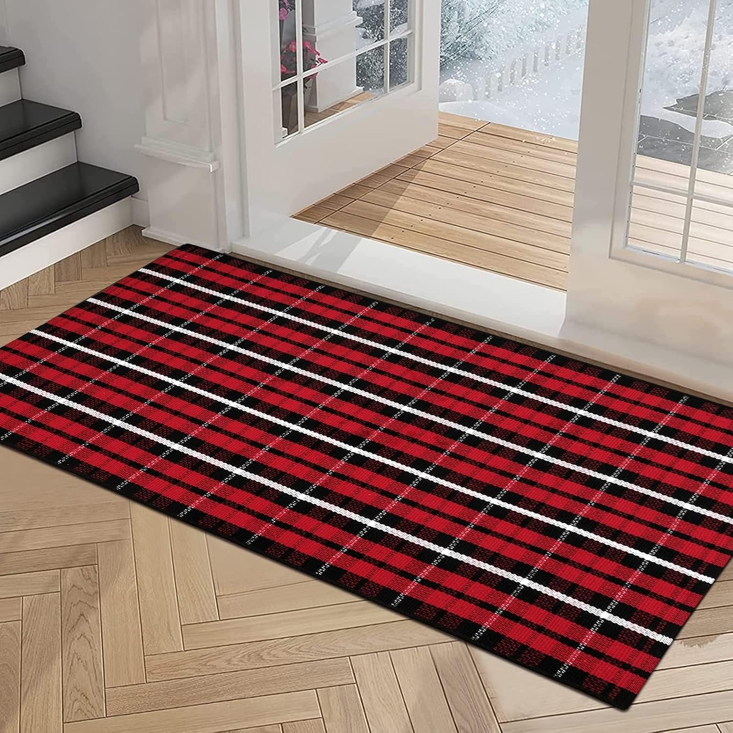 OJIA Christmas Front Door Mat 2X43 Red Buffalo Plaid