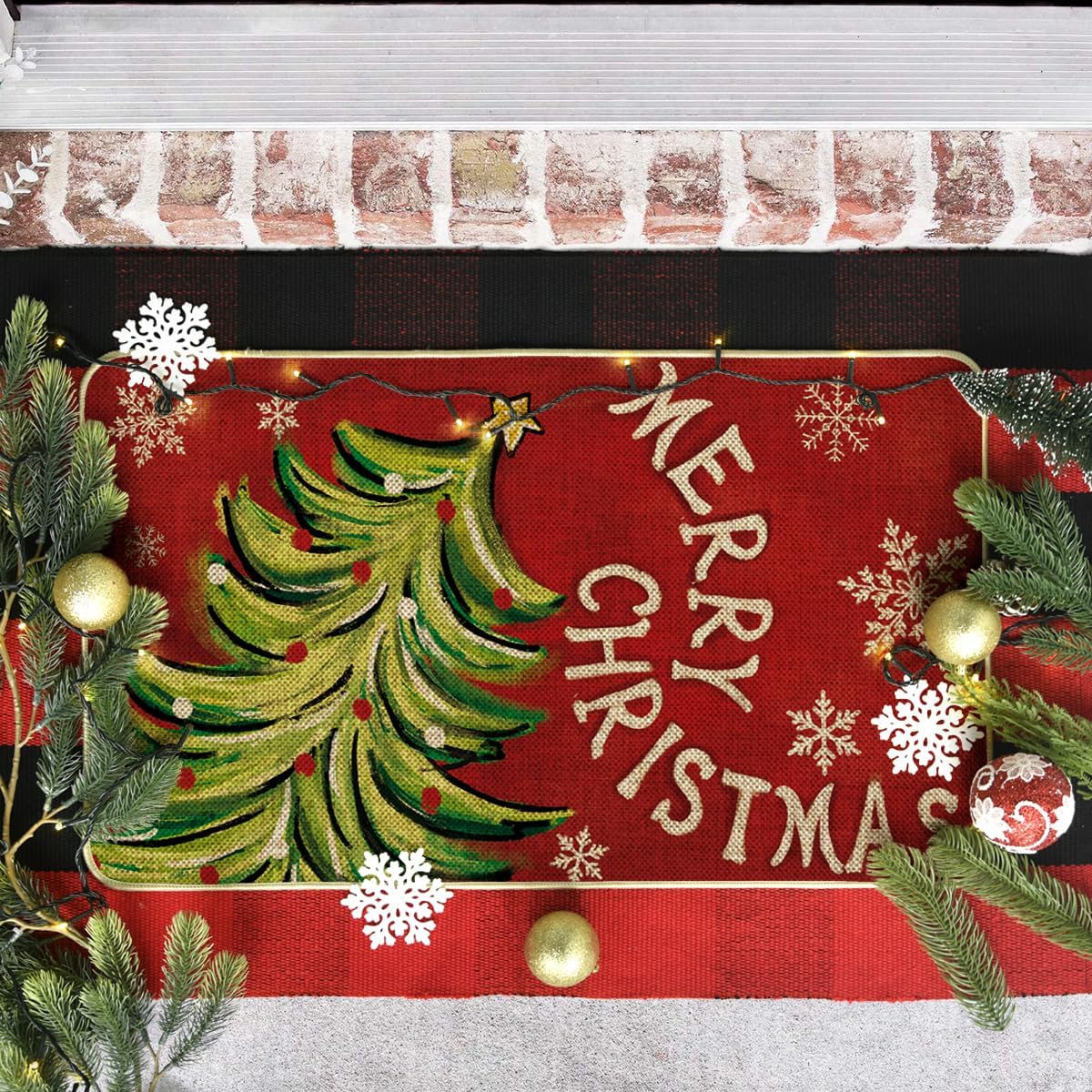 Artoid Mode Xmas Tree Doormat for Indoor Outdoor