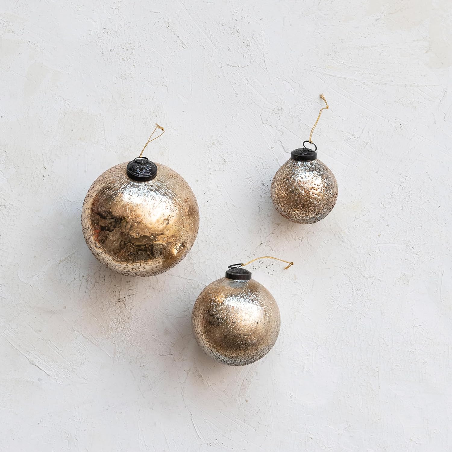 Creative Co Op Round Glass Seeded Ball Ornament Antique Gold Finish