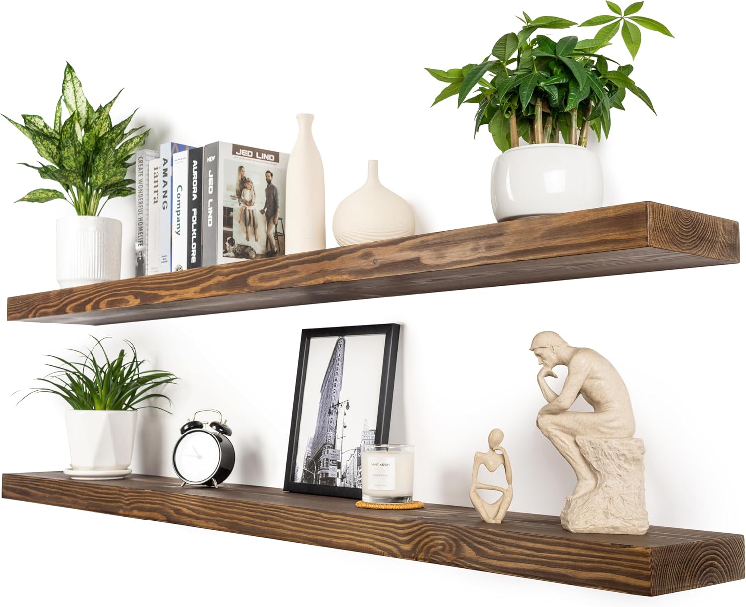 Rustic Floating Shelves 60 Inch Long Set of 2 Heavy Duty Wood