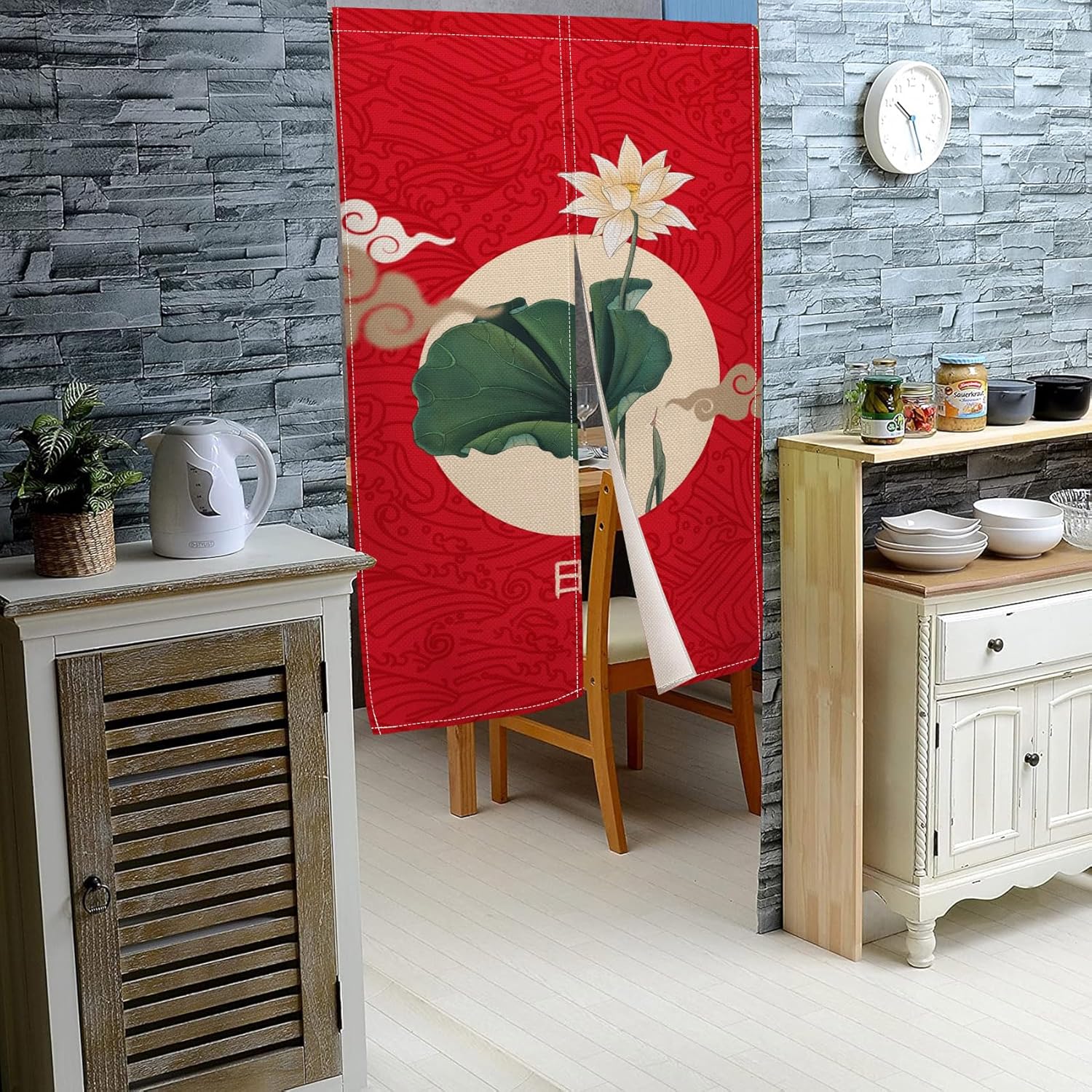 Japanese Style Noren Door Curtain with Lotus Print